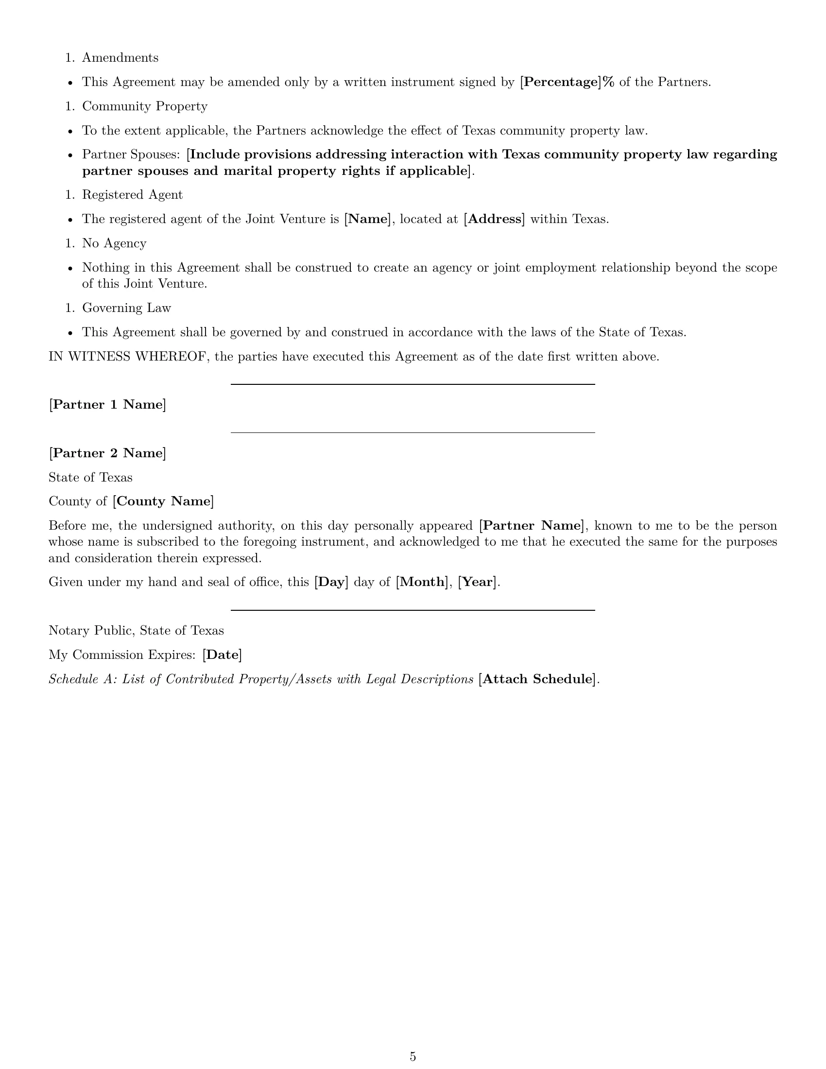 Preview page 5 of Free Texas joint venture agreement template