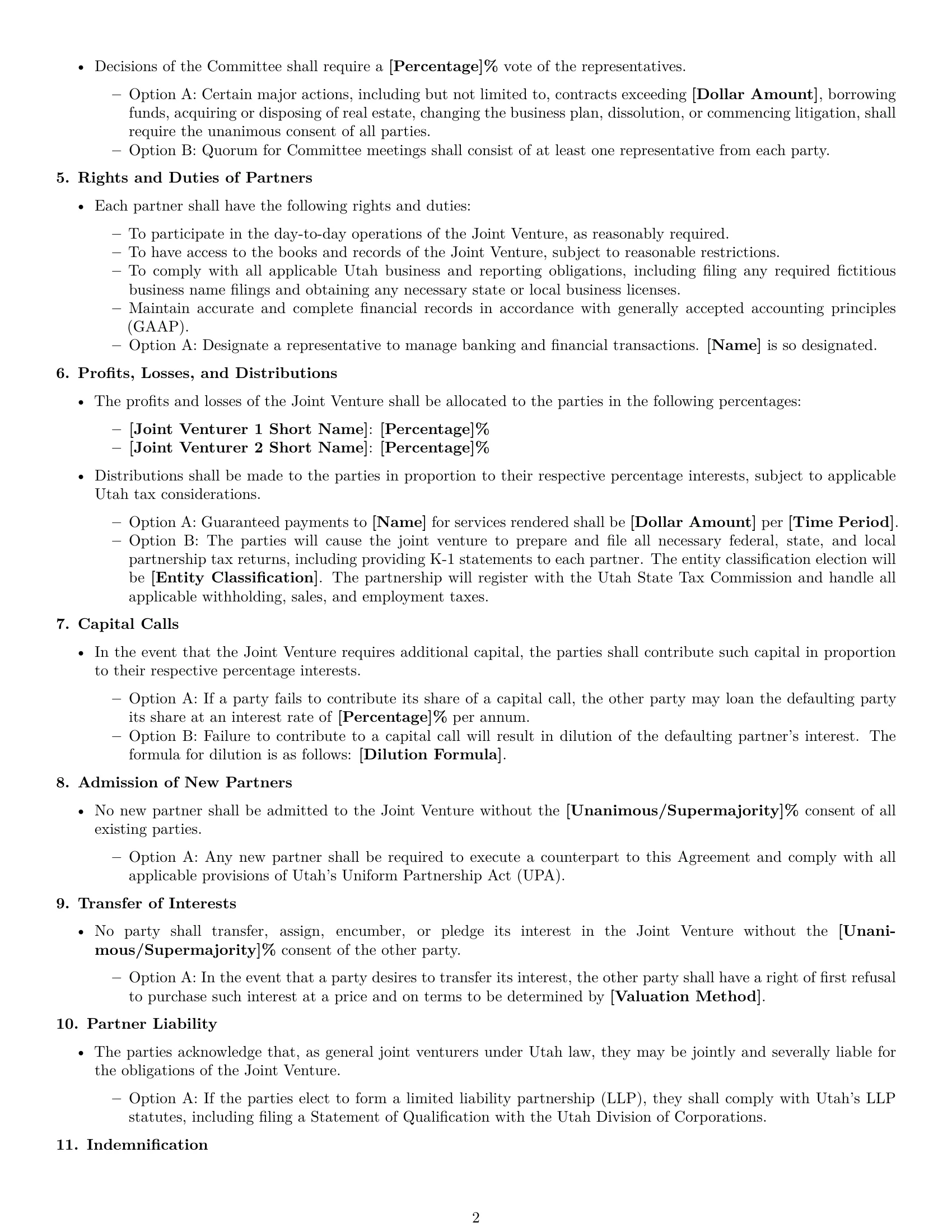 Preview page 2 of Free Utah joint venture agreement template