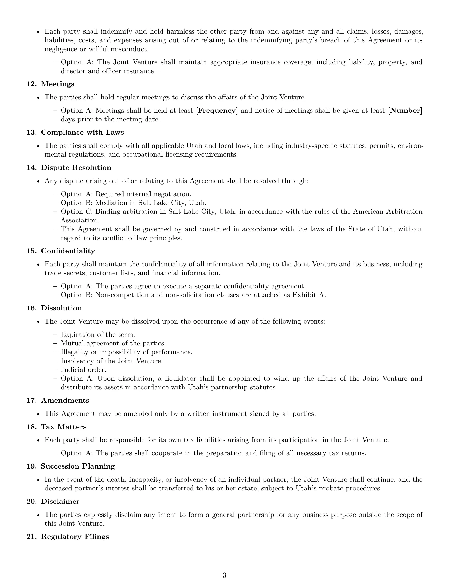 Preview page 3 of Free Utah joint venture agreement template