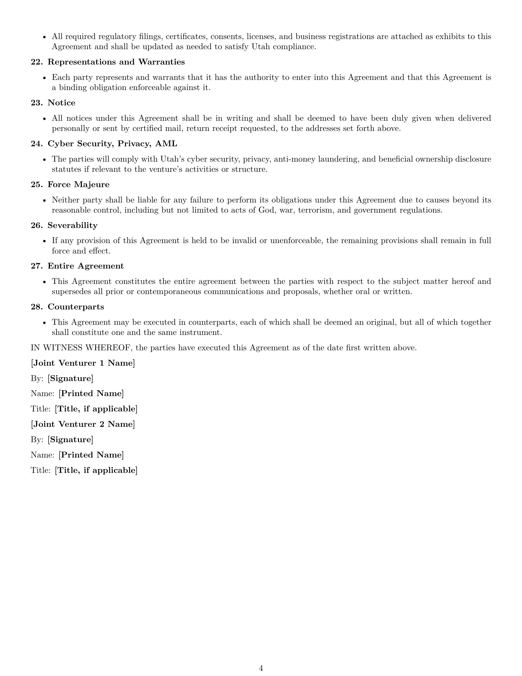 Preview page 4 of Free Utah joint venture agreement template