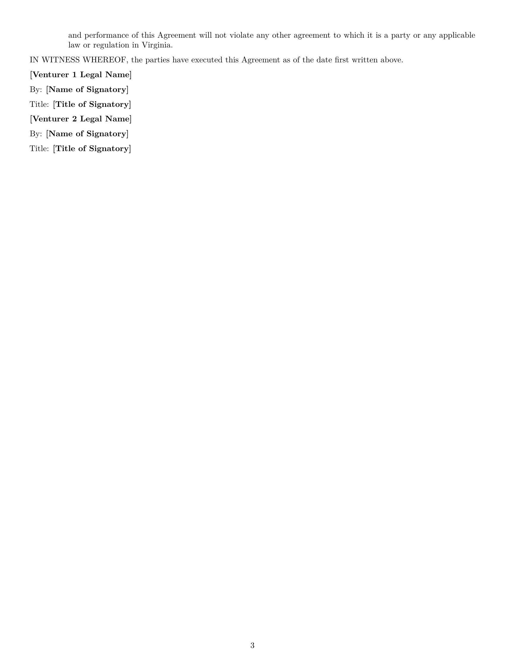 Preview page 3 of Free Virginia joint venture agreement template