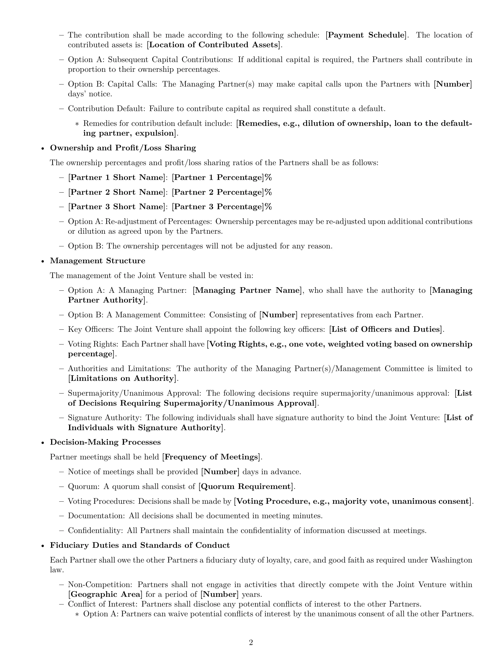 Preview page 2 of Free Washington joint venture agreement template