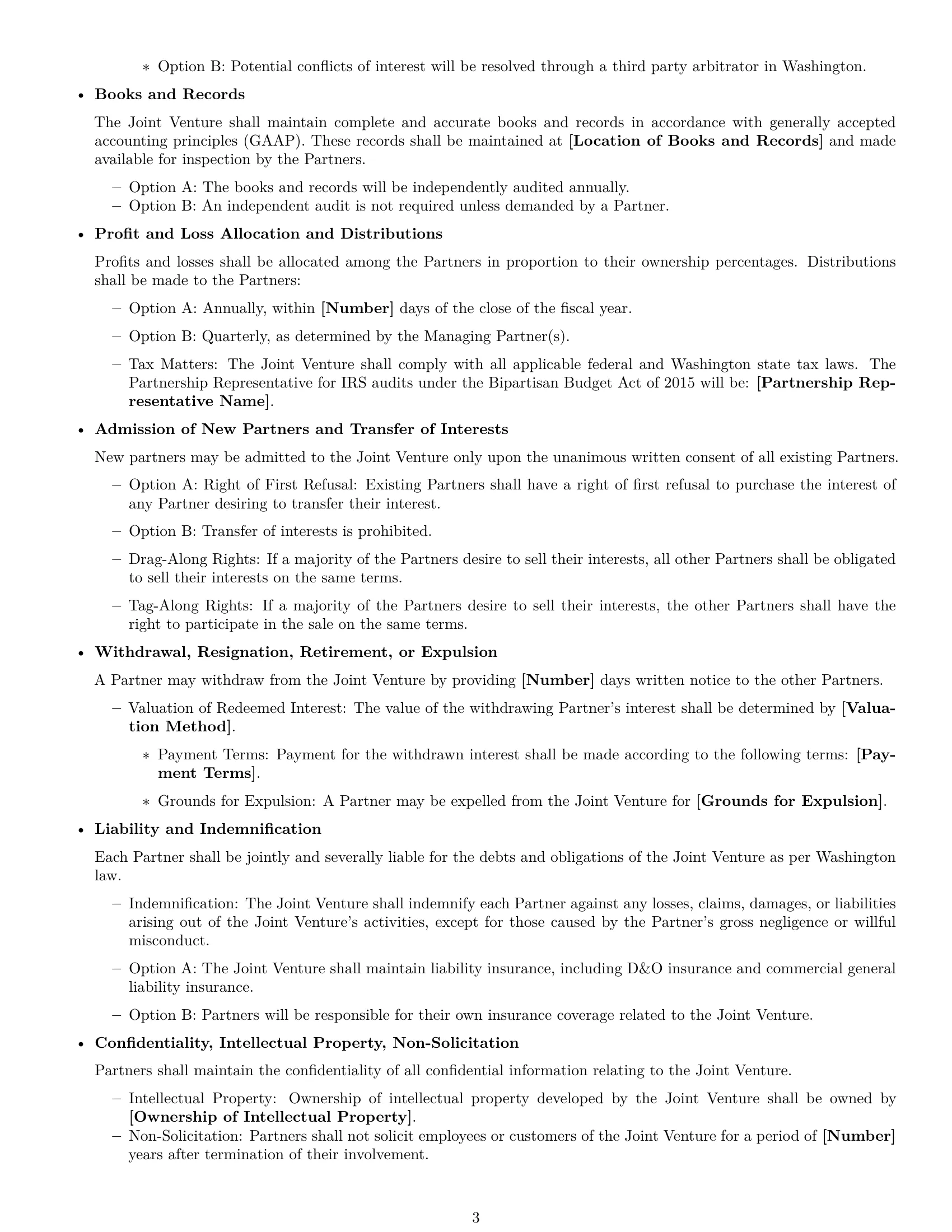 Preview page 3 of Free Washington joint venture agreement template