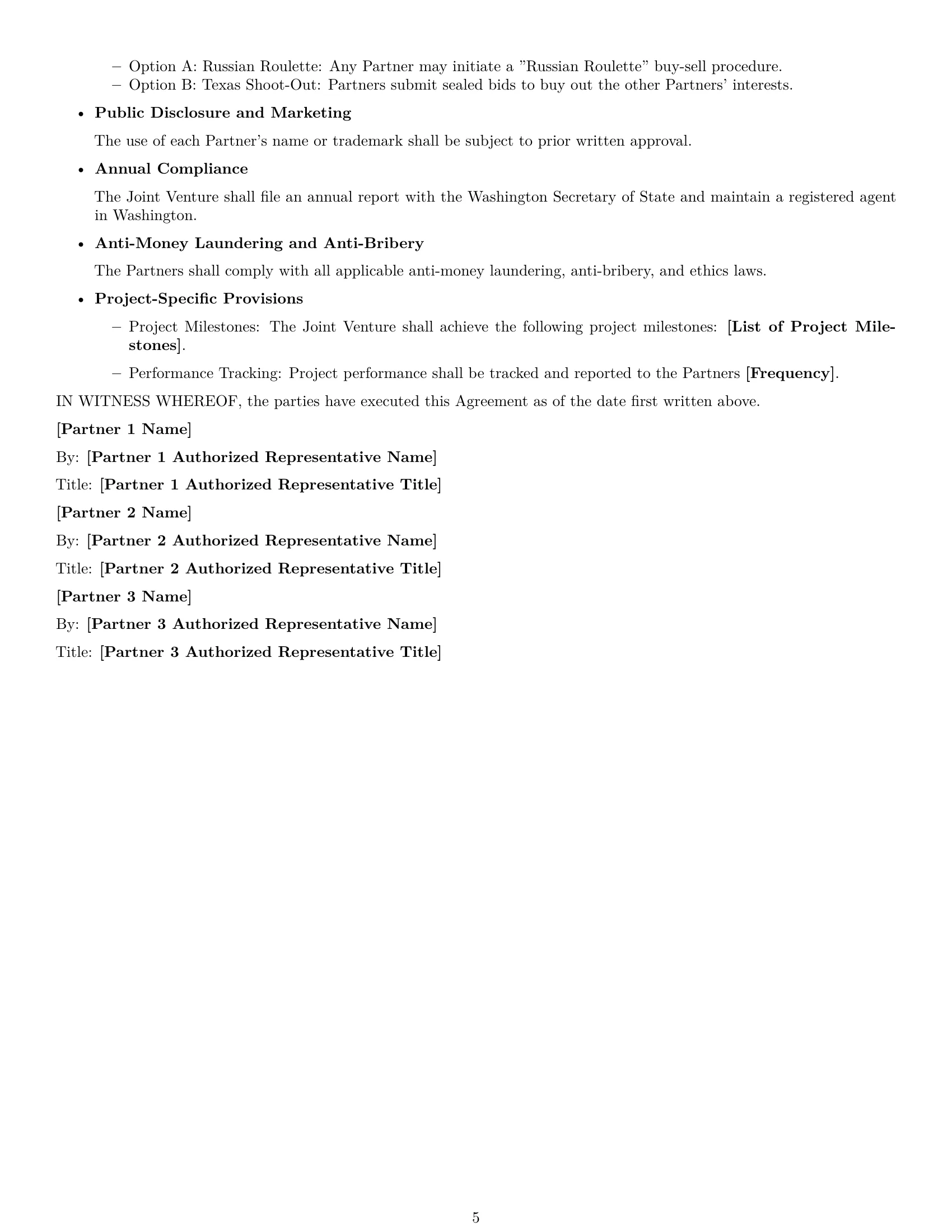 Preview page 5 of Free Washington joint venture agreement template