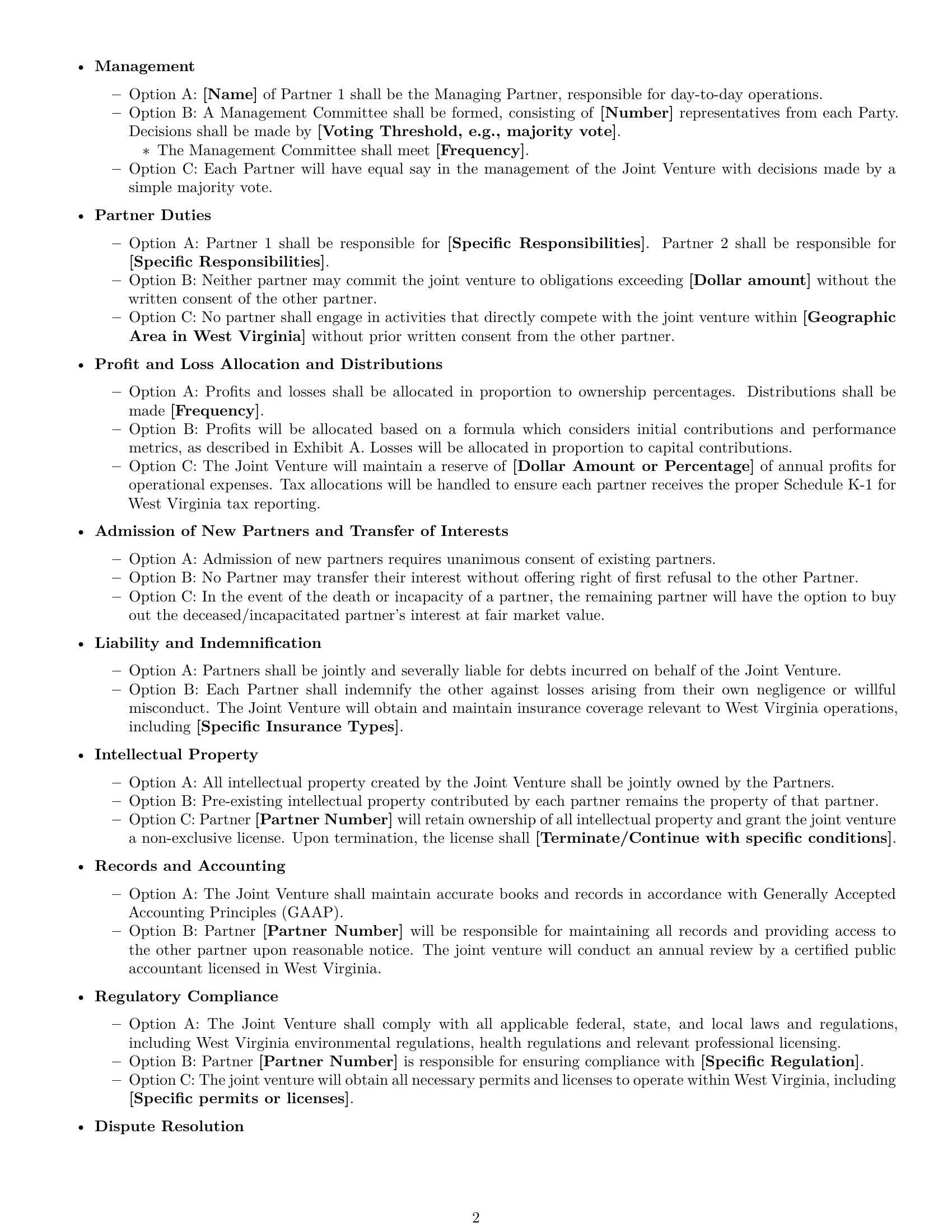 Preview page 2 of Free West Virginia joint venture agreement template