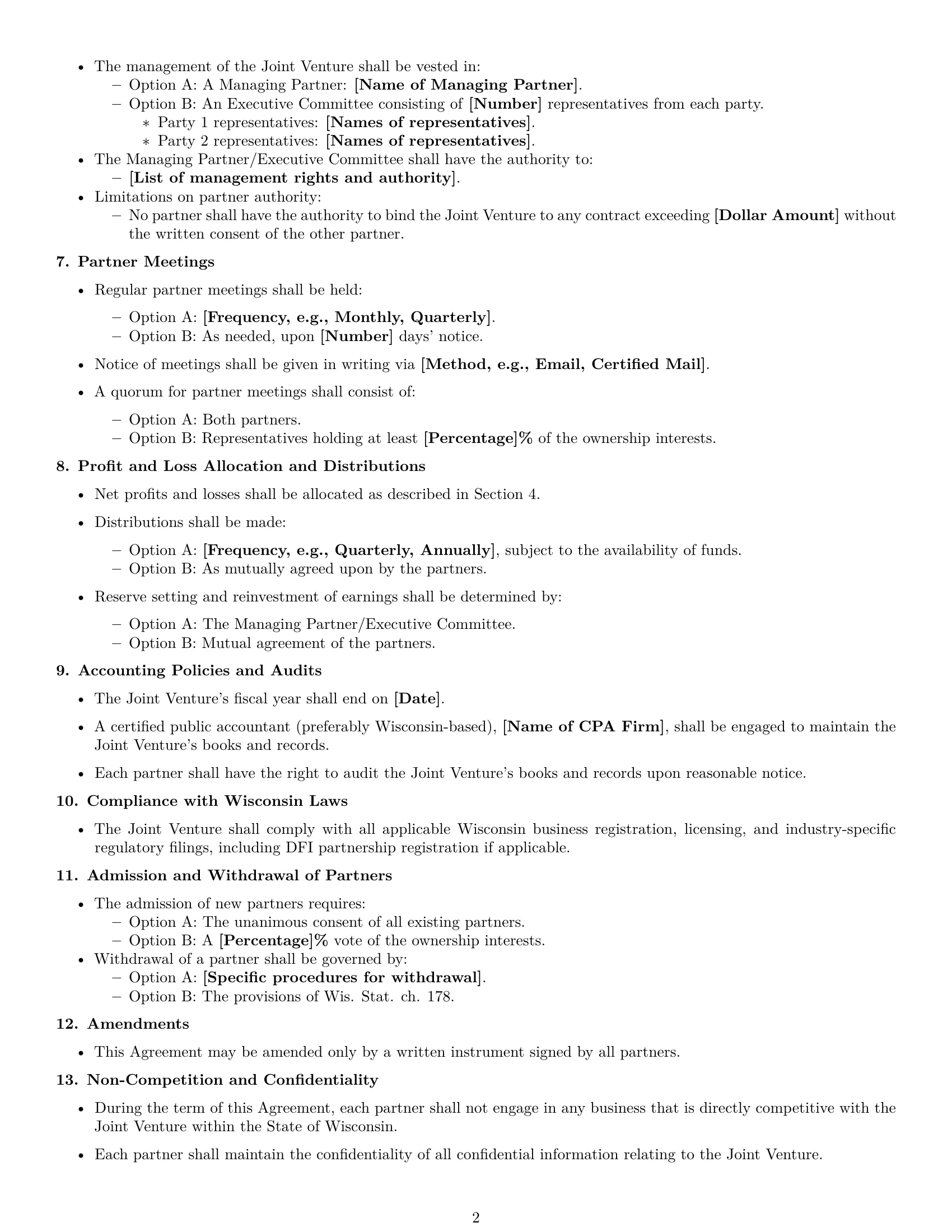 Preview page 2 of Free Wisconsin joint venture agreement template