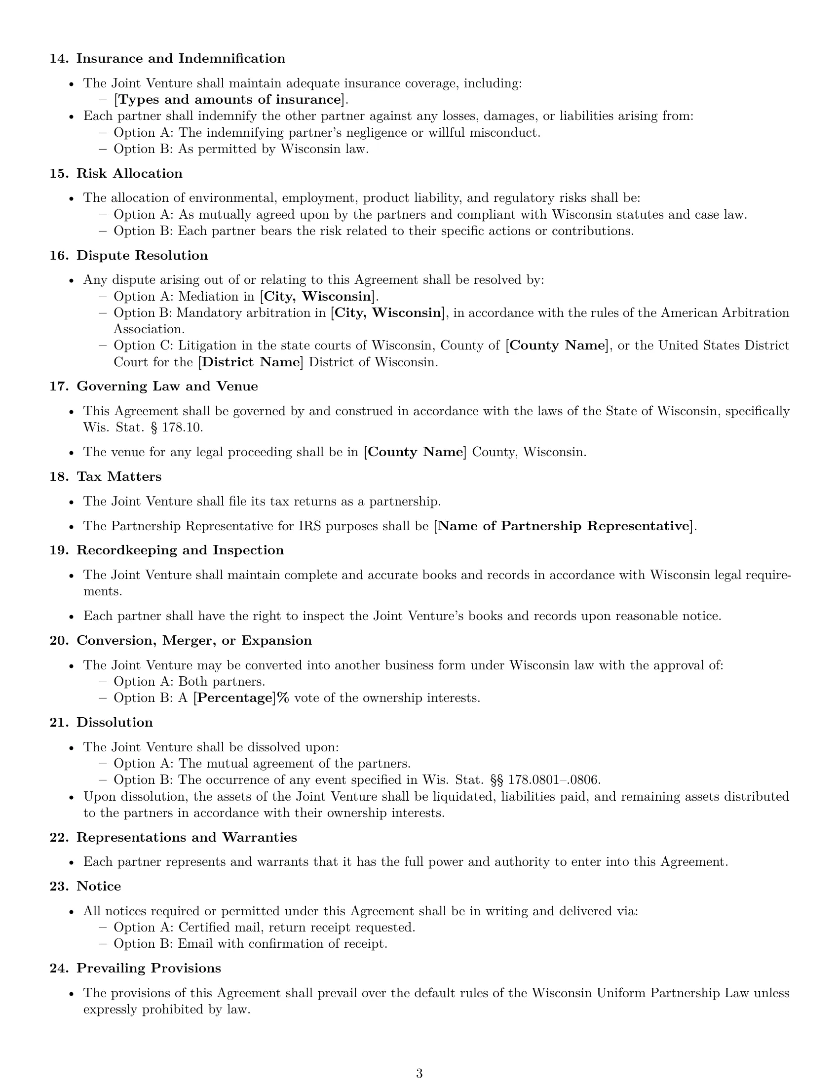 Preview page 3 of Free Wisconsin joint venture agreement template