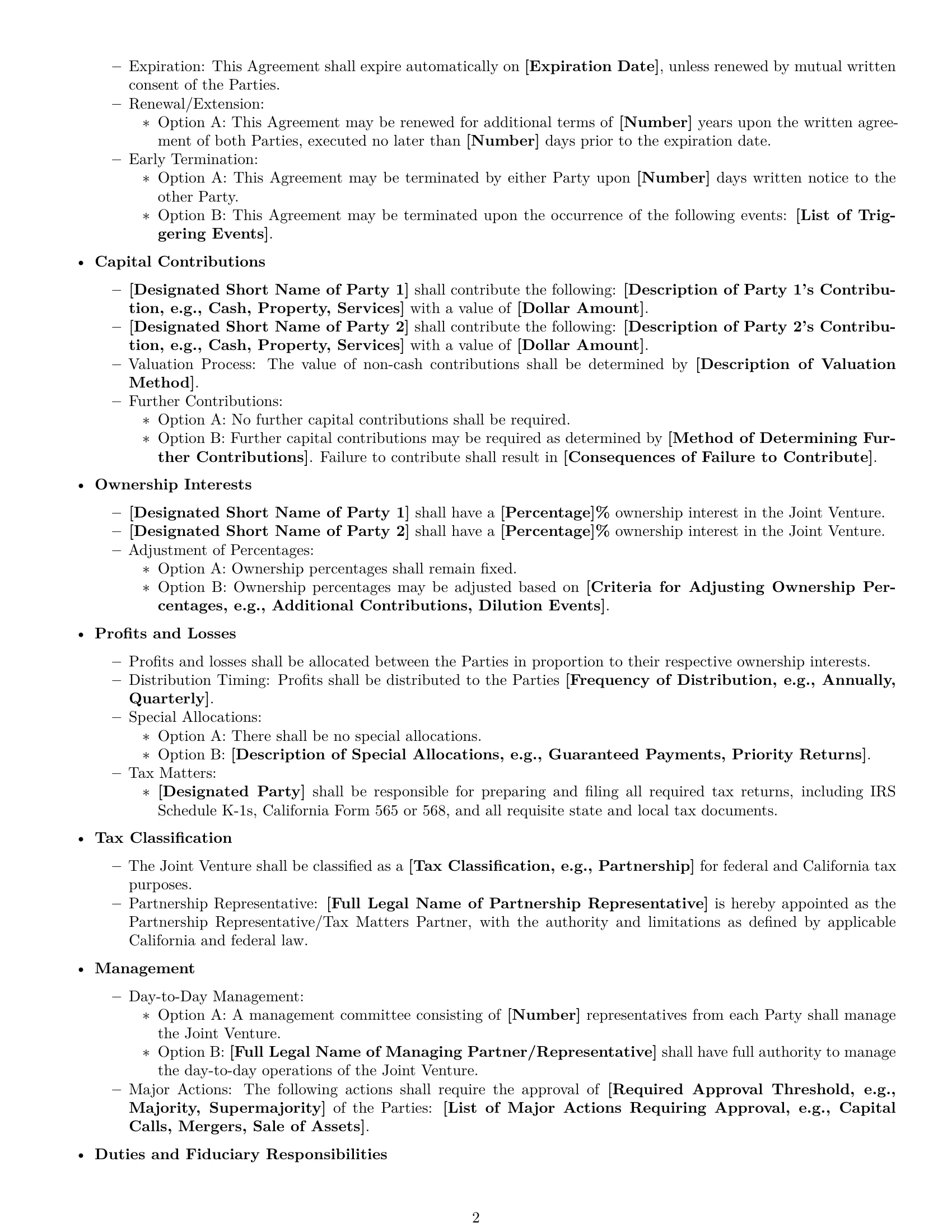 Preview page 2 of Free California joint venture agreement template