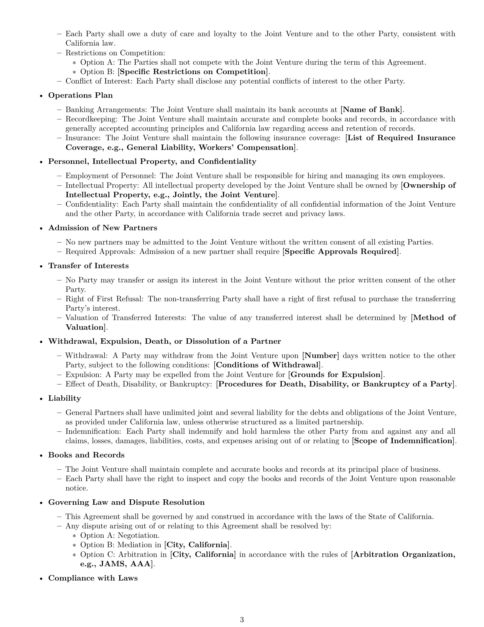 Preview page 3 of Free California joint venture agreement template