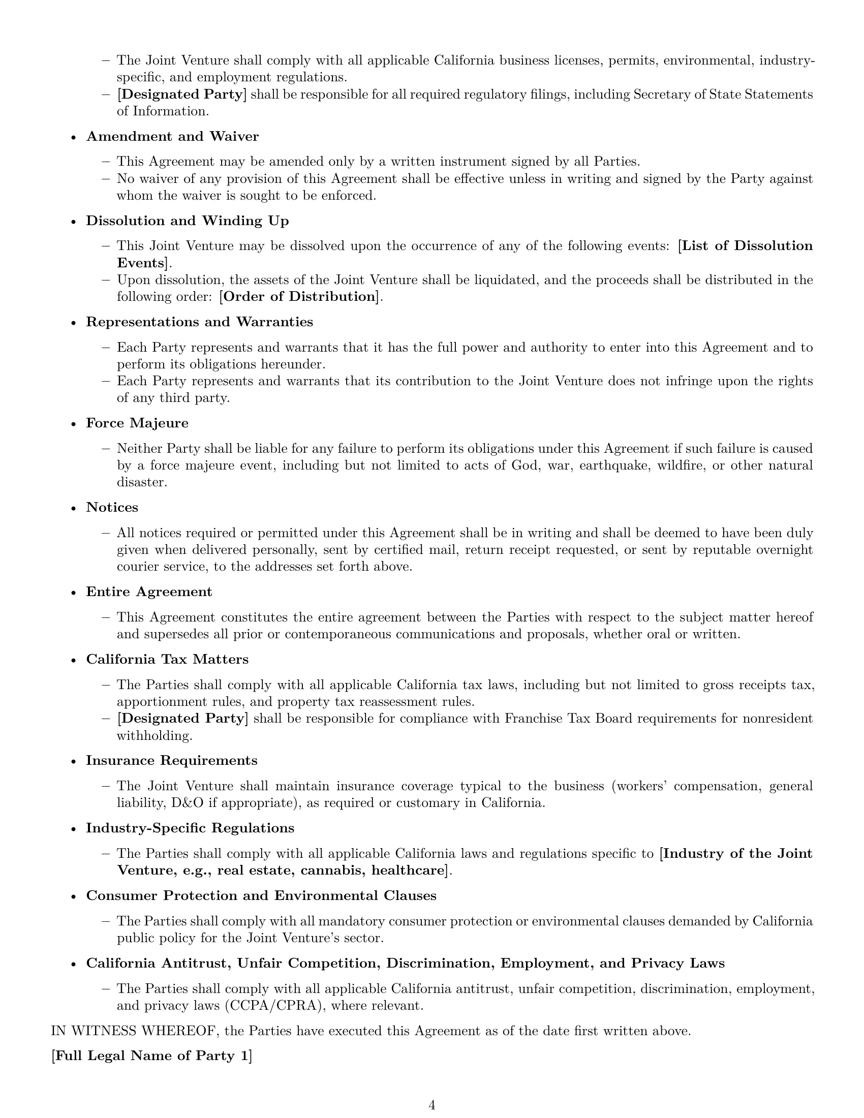 Preview page 4 of Free California joint venture agreement template