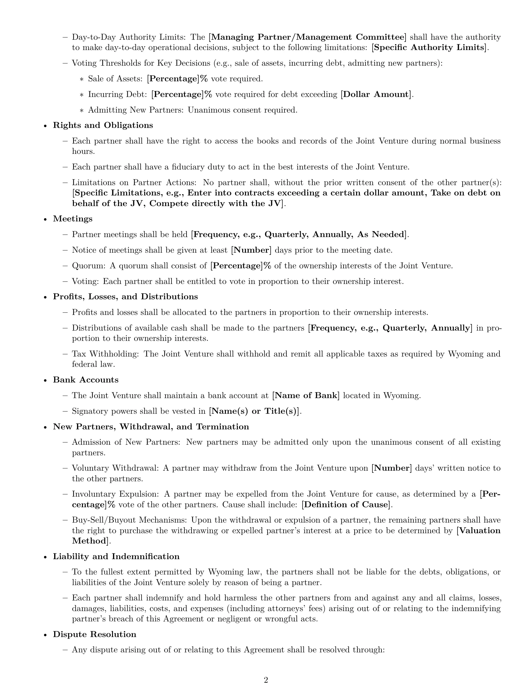 Preview page 2 of Free Wyoming joint venture agreement template