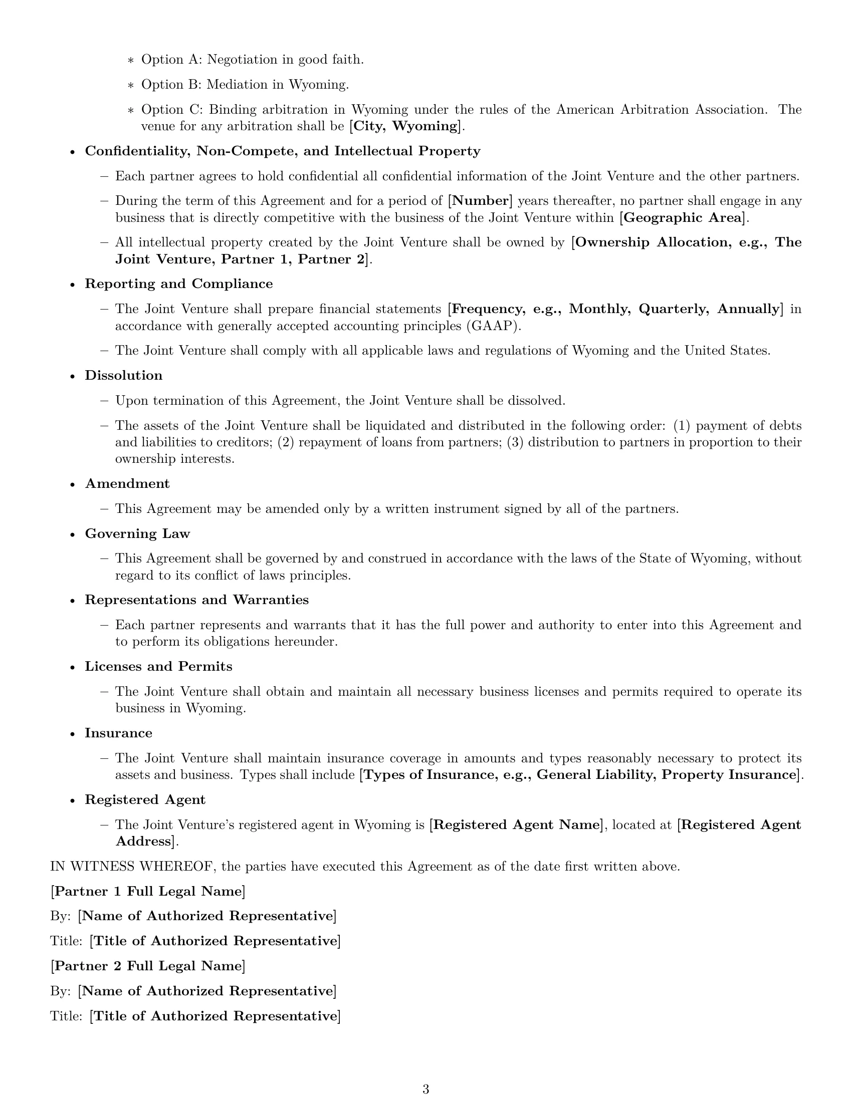Preview page 3 of Free Wyoming joint venture agreement template