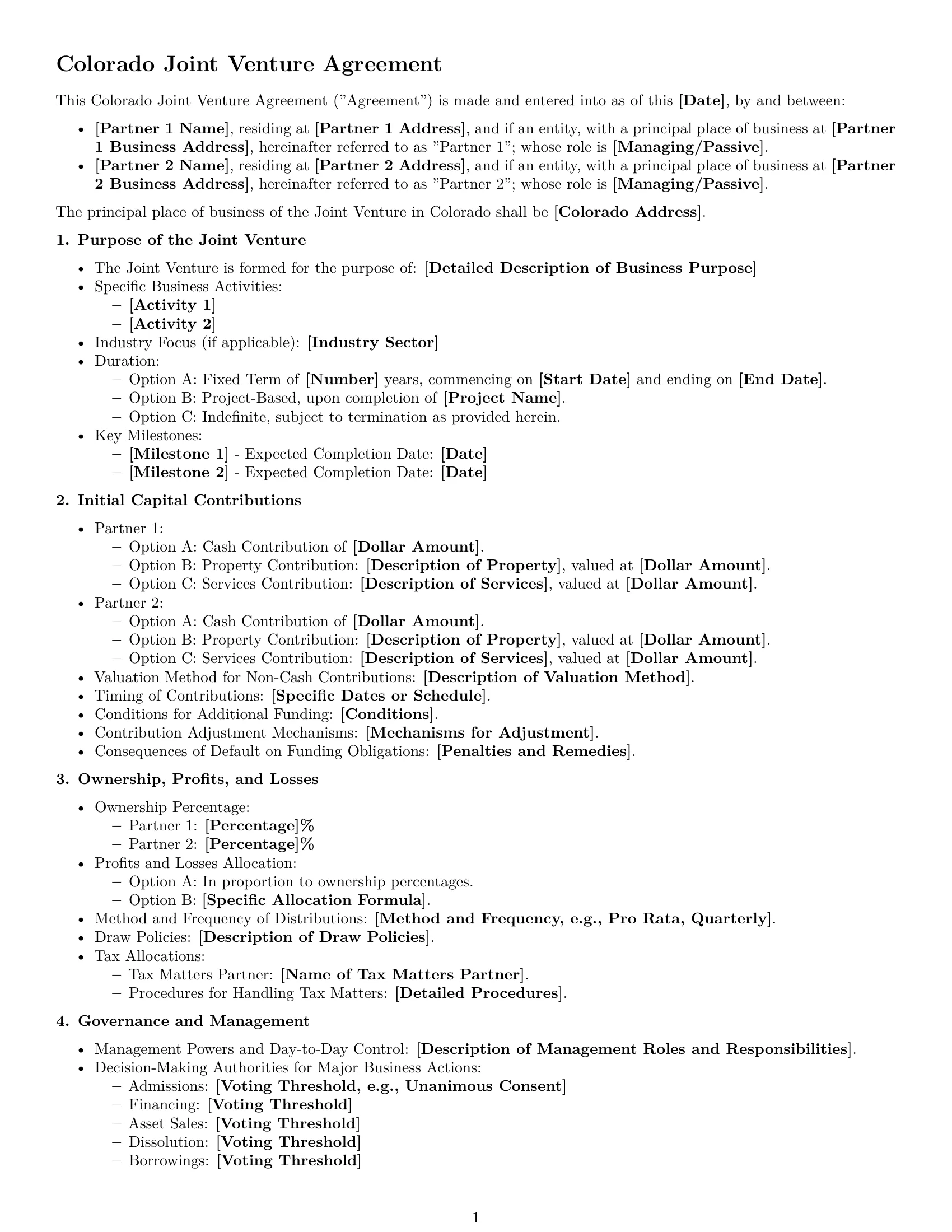 Preview page 1 of Free Colorado joint venture agreement template