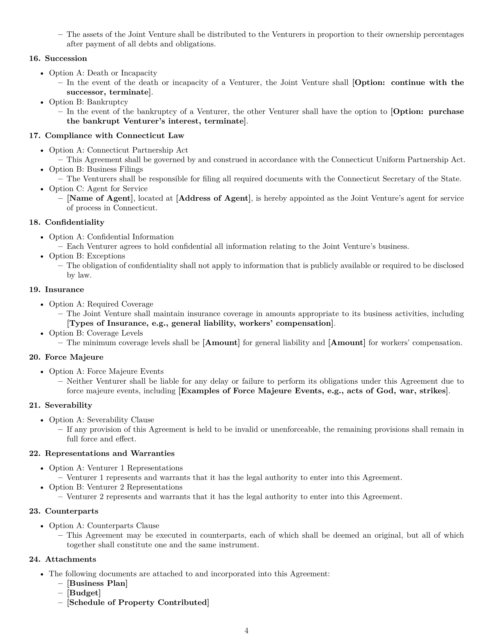 Preview page 4 of Free Connecticut joint venture agreement template