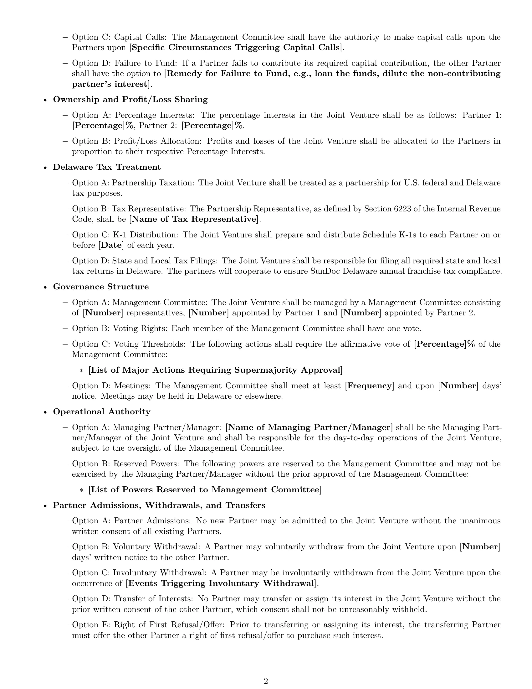 Preview page 2 of Free Delaware joint venture agreement template
