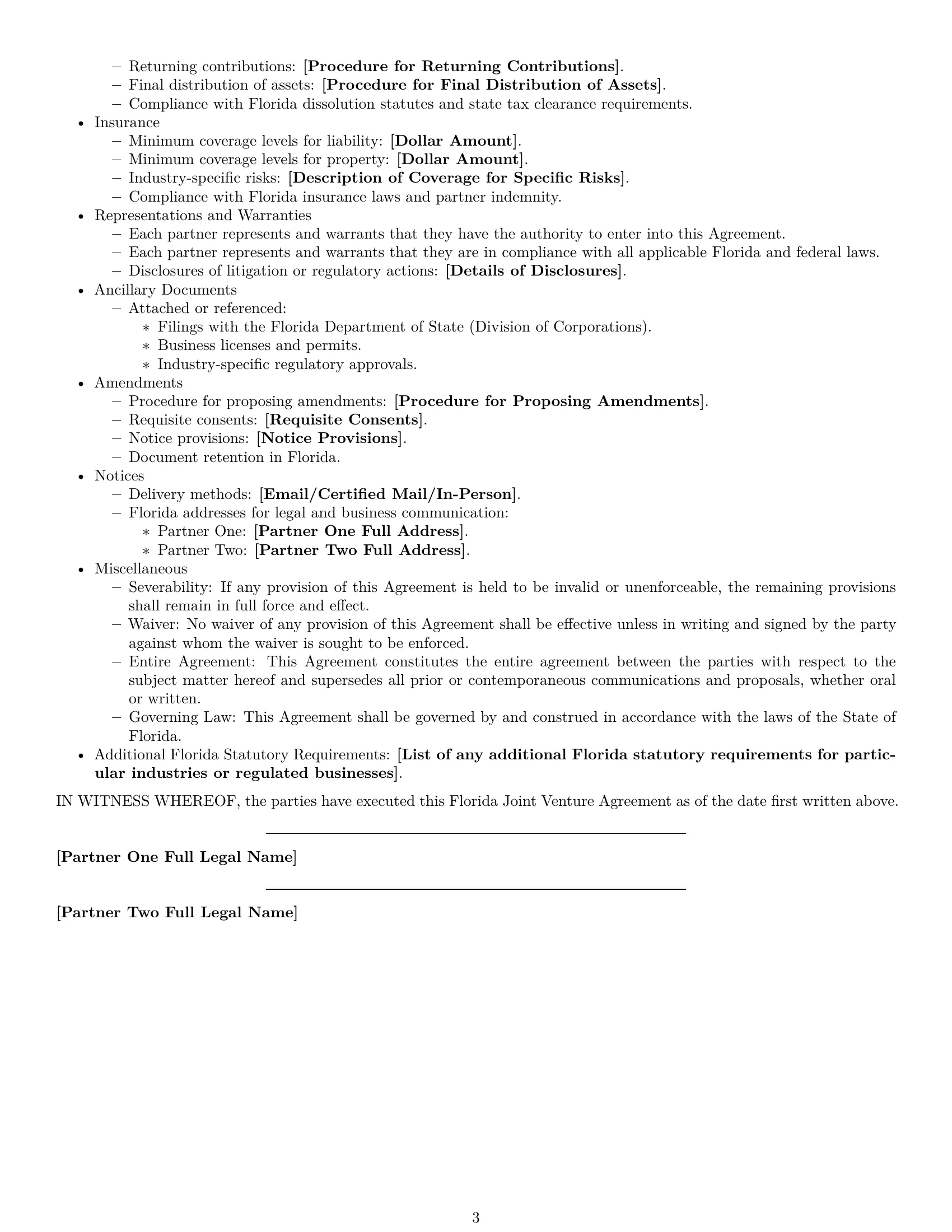 Preview page 3 of Free Florida joint venture agreement template