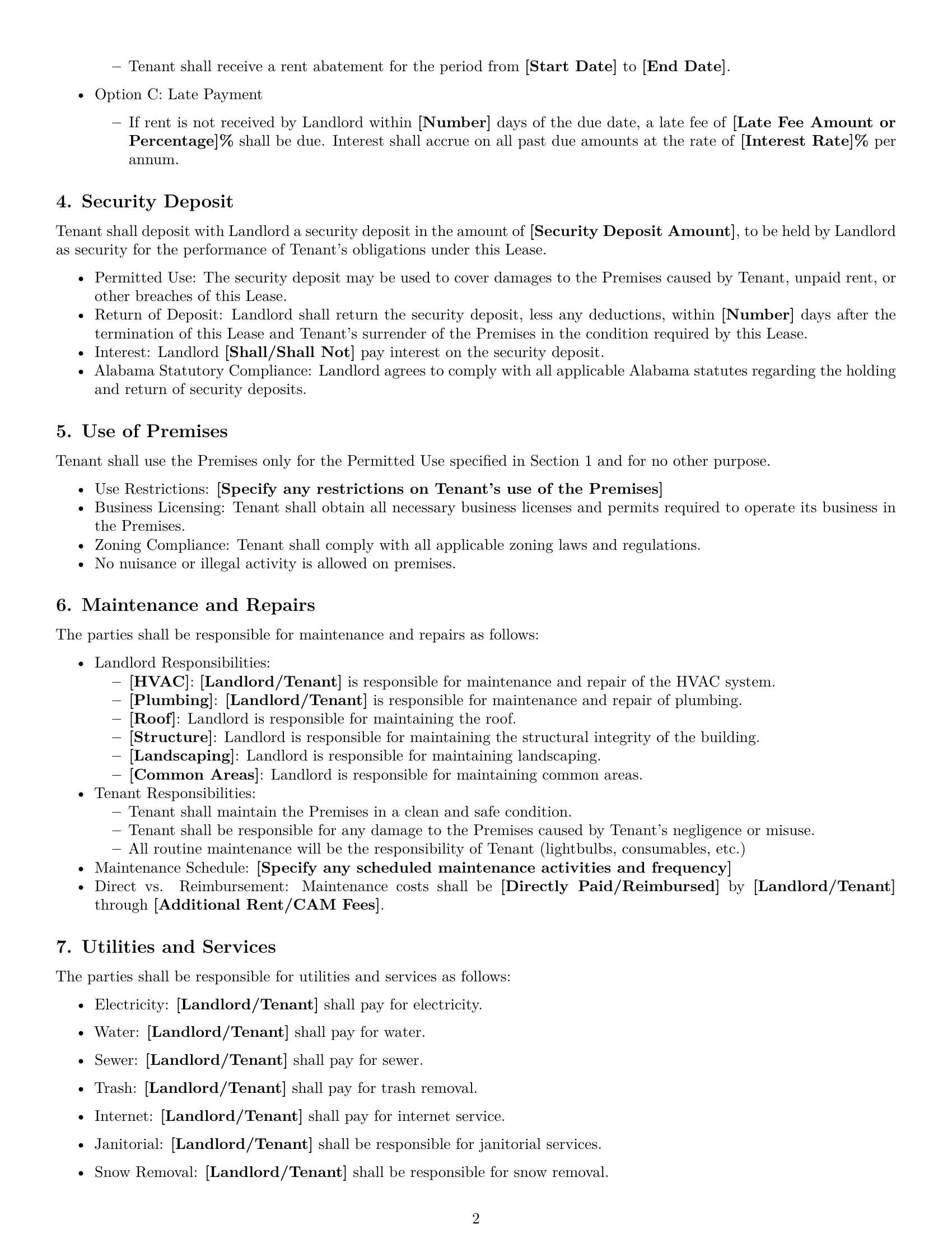 Preview page 2 of Free Alabama commercial lease agreement template