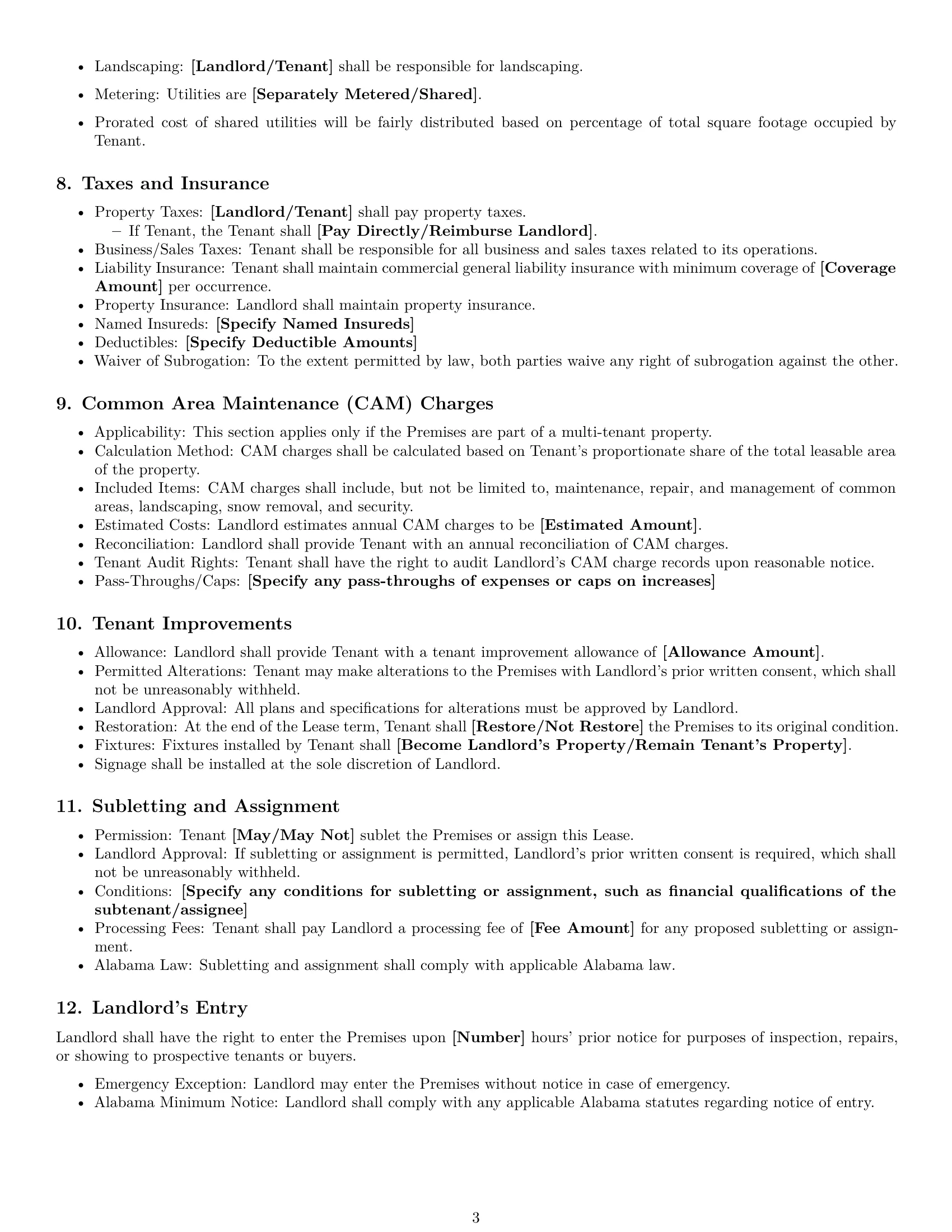 Preview page 3 of Free Alabama commercial lease agreement template