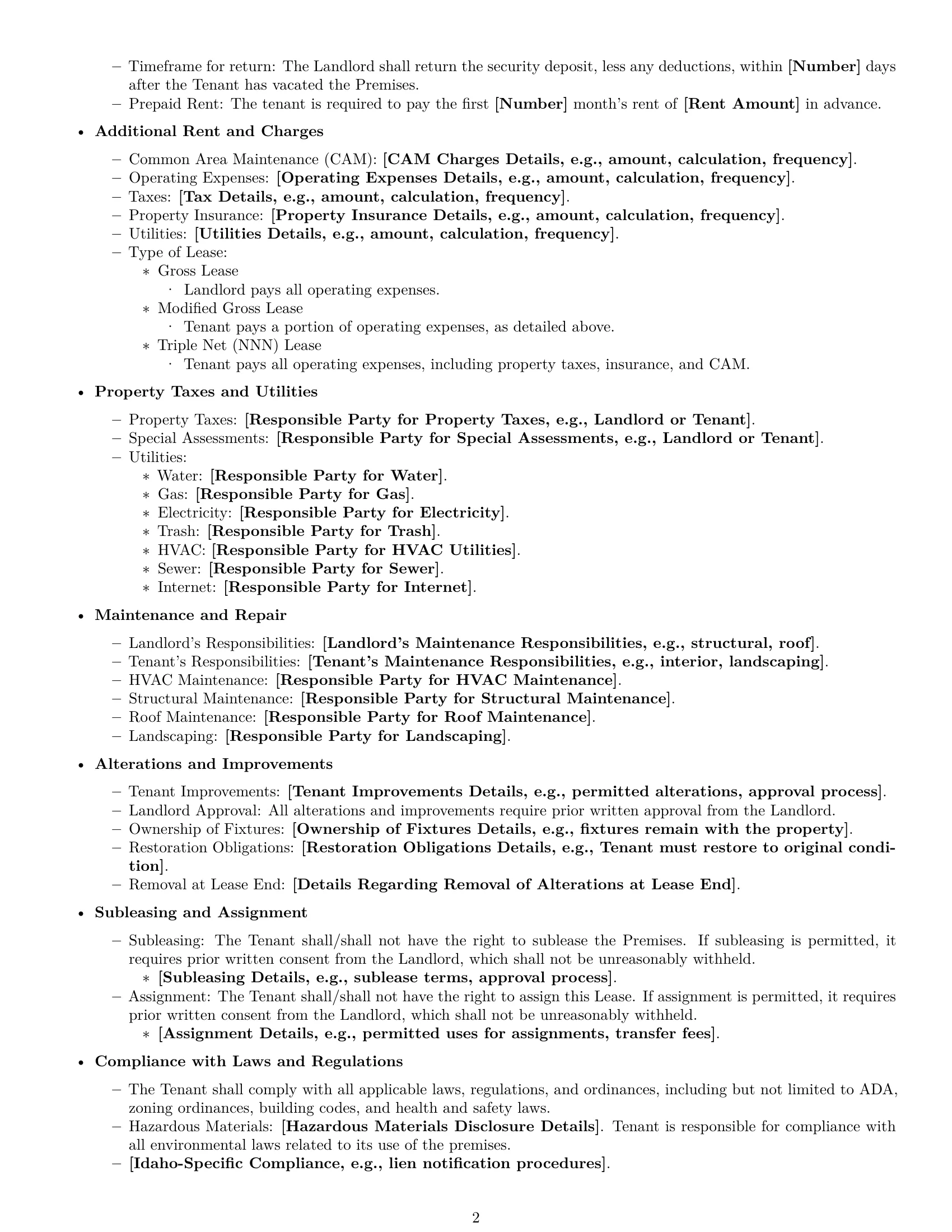 Preview page 2 of Free Idaho commercial lease agreement template