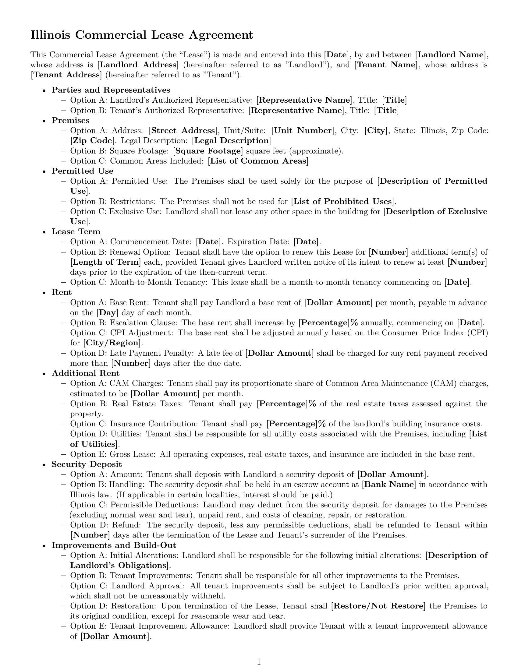Preview page 1 of Free Illinois commercial lease agreement template