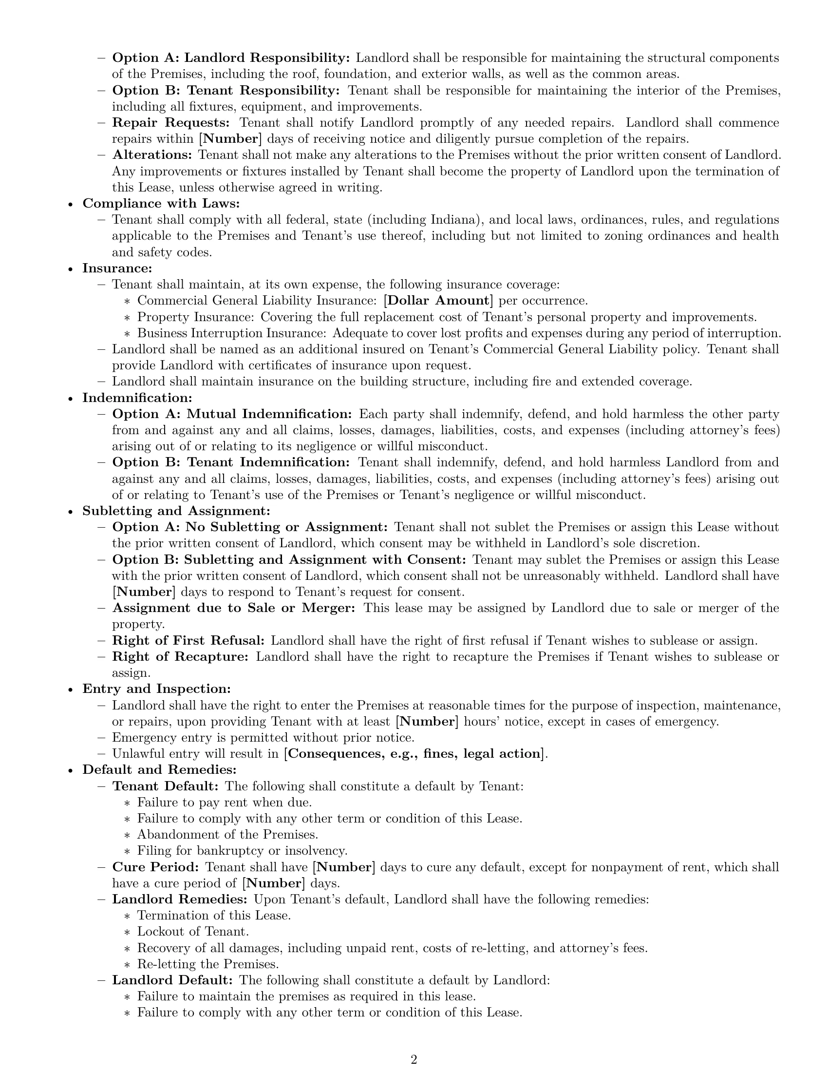 Preview page 2 of Free Indiana commercial lease agreement template