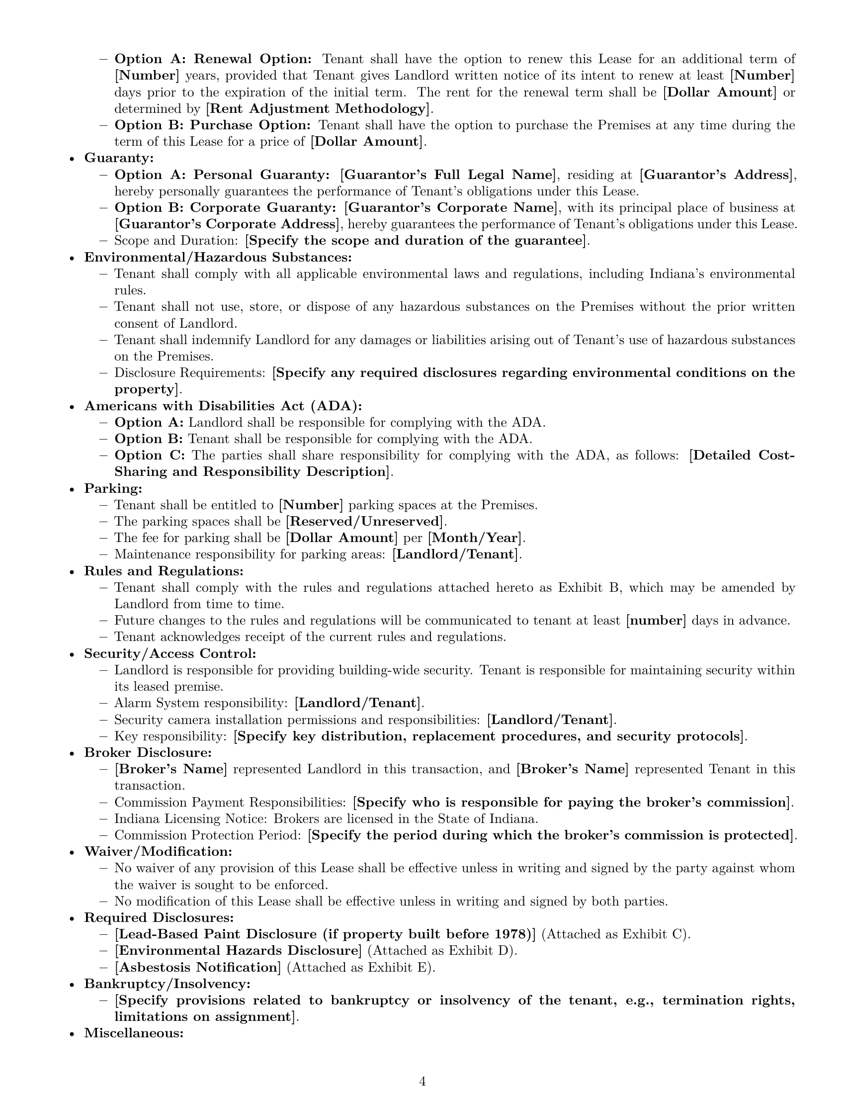 Preview page 4 of Free Indiana commercial lease agreement template