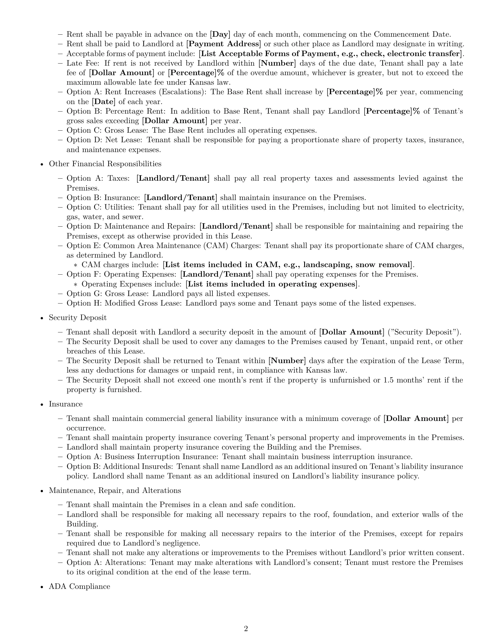Preview page 2 of Free Kansas commercial lease agreement template