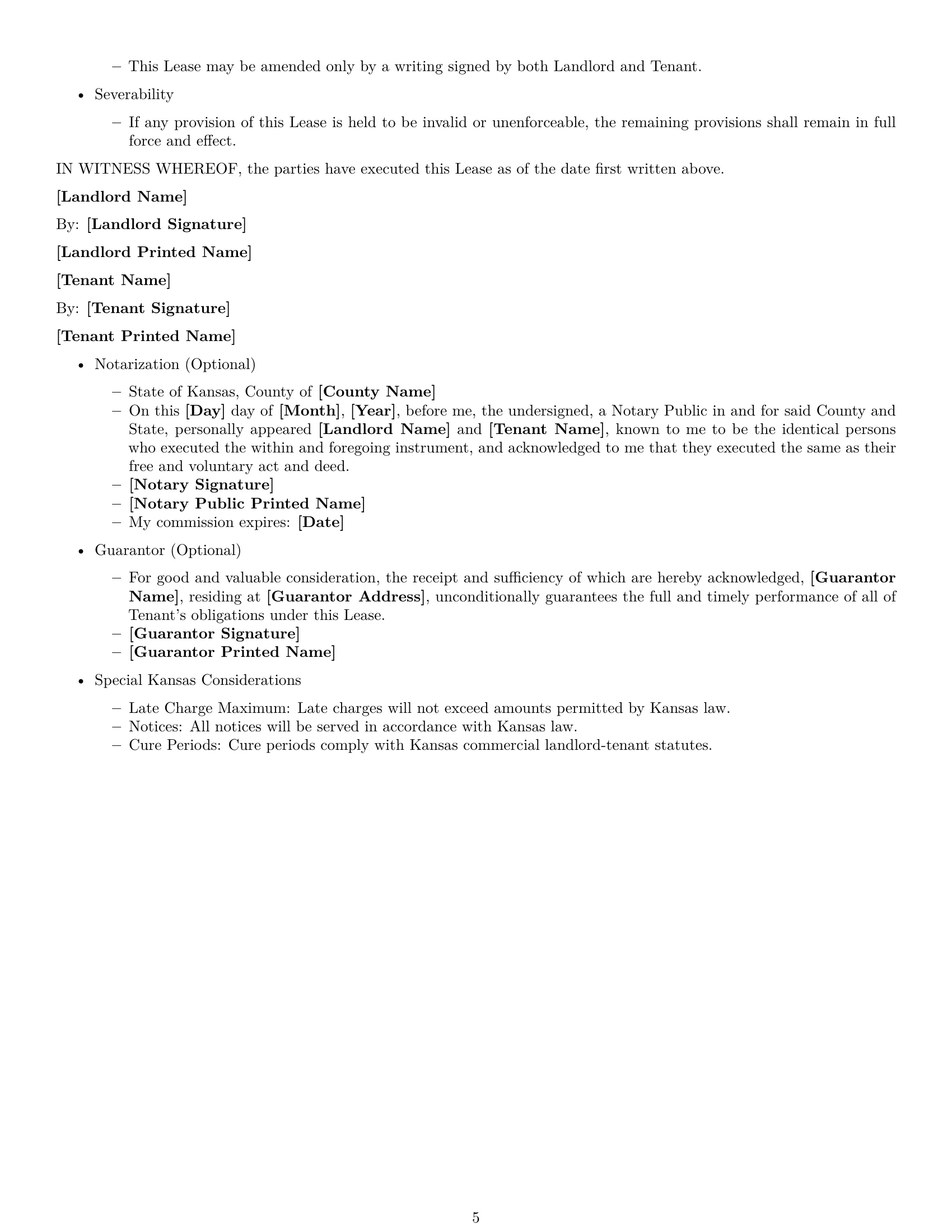 Preview page 5 of Free Kansas commercial lease agreement template