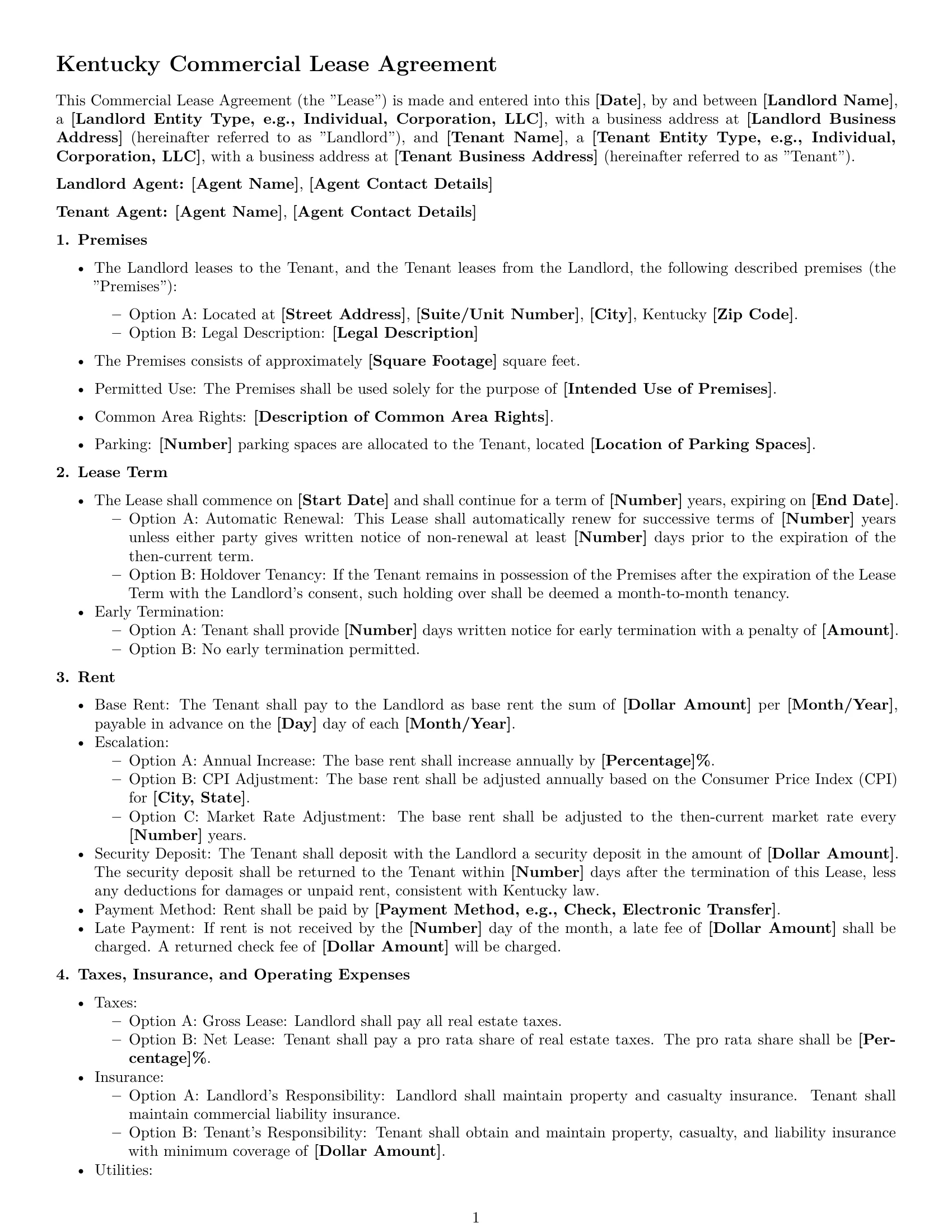Preview page 1 of Free Kentucky commercial lease agreement template
