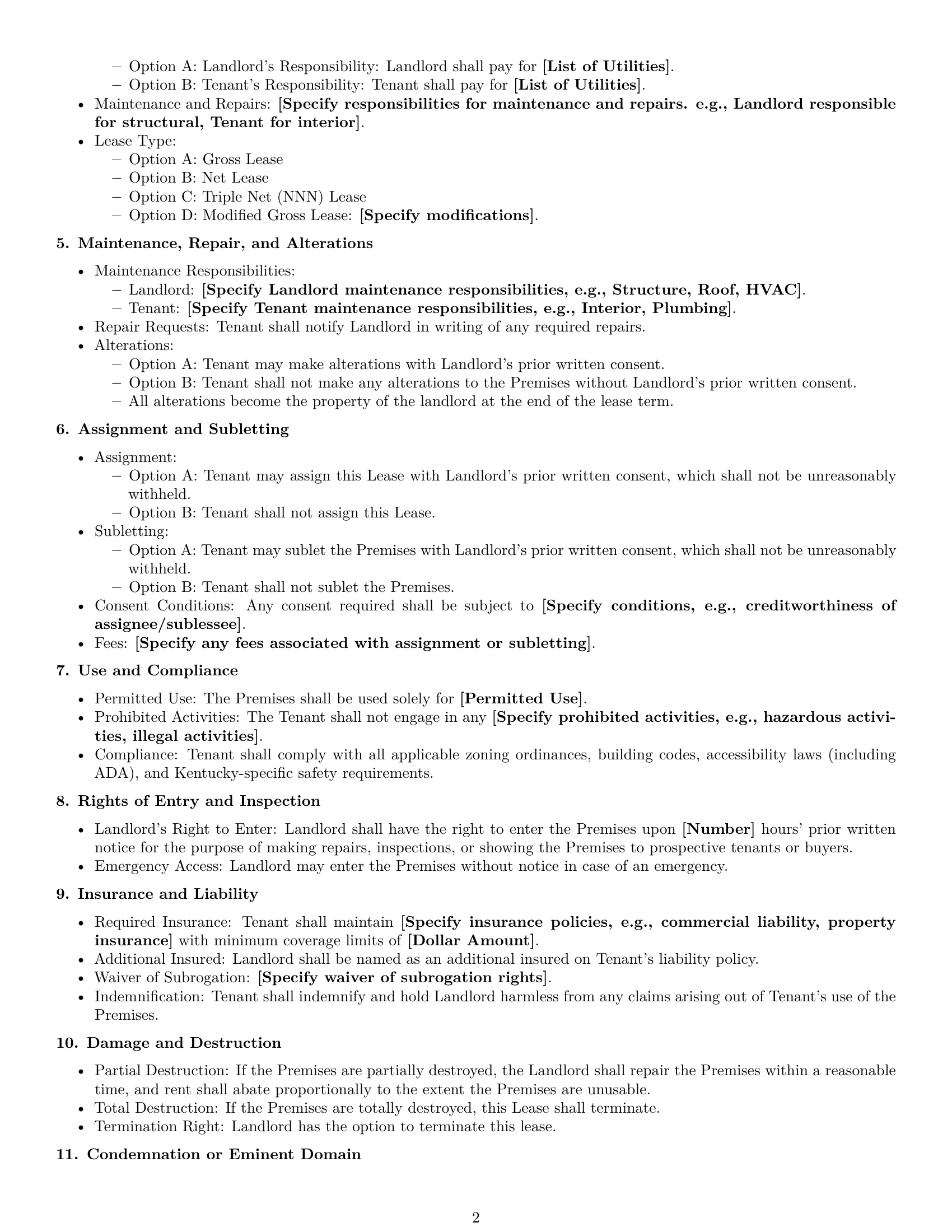 Preview page 2 of Free Kentucky commercial lease agreement template