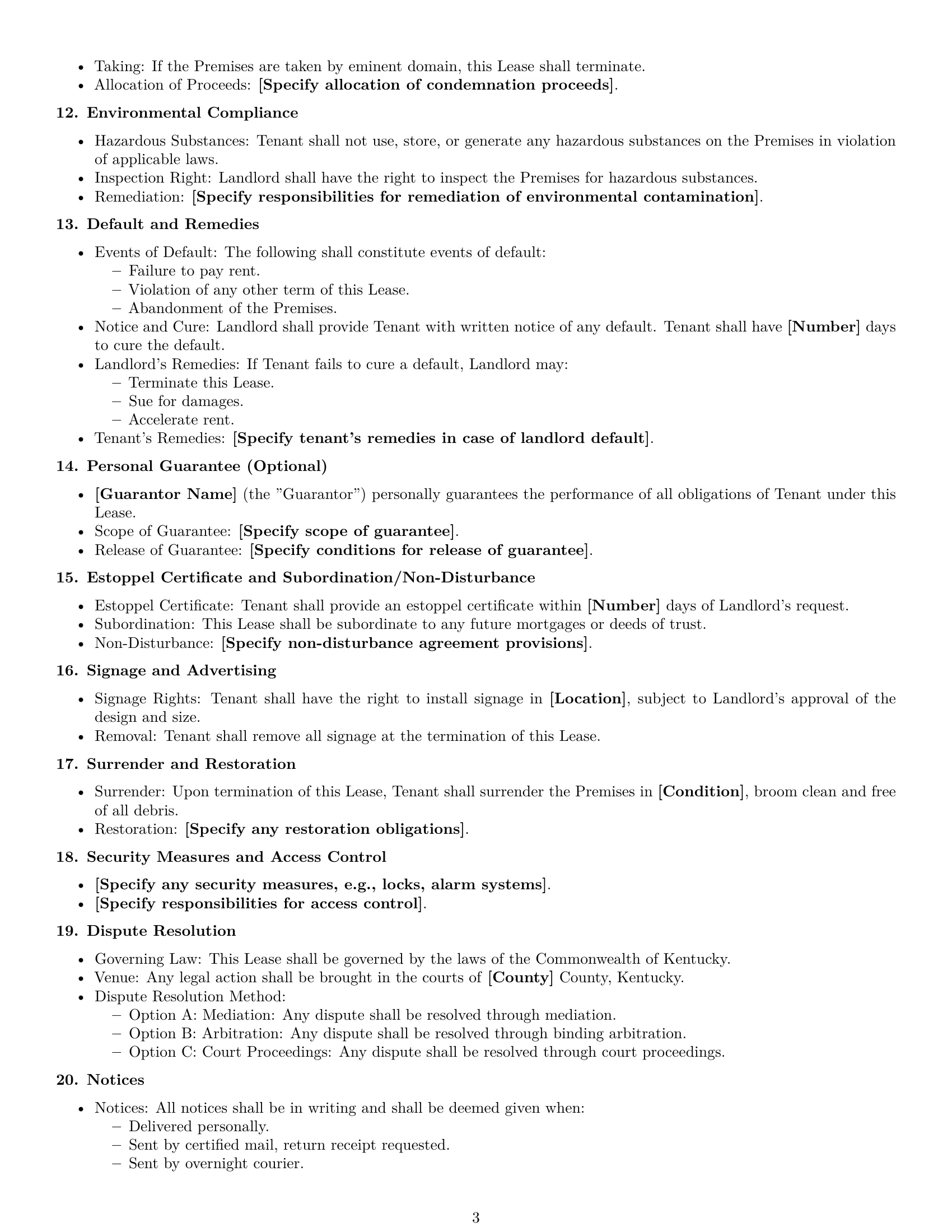 Preview page 3 of Free Kentucky commercial lease agreement template