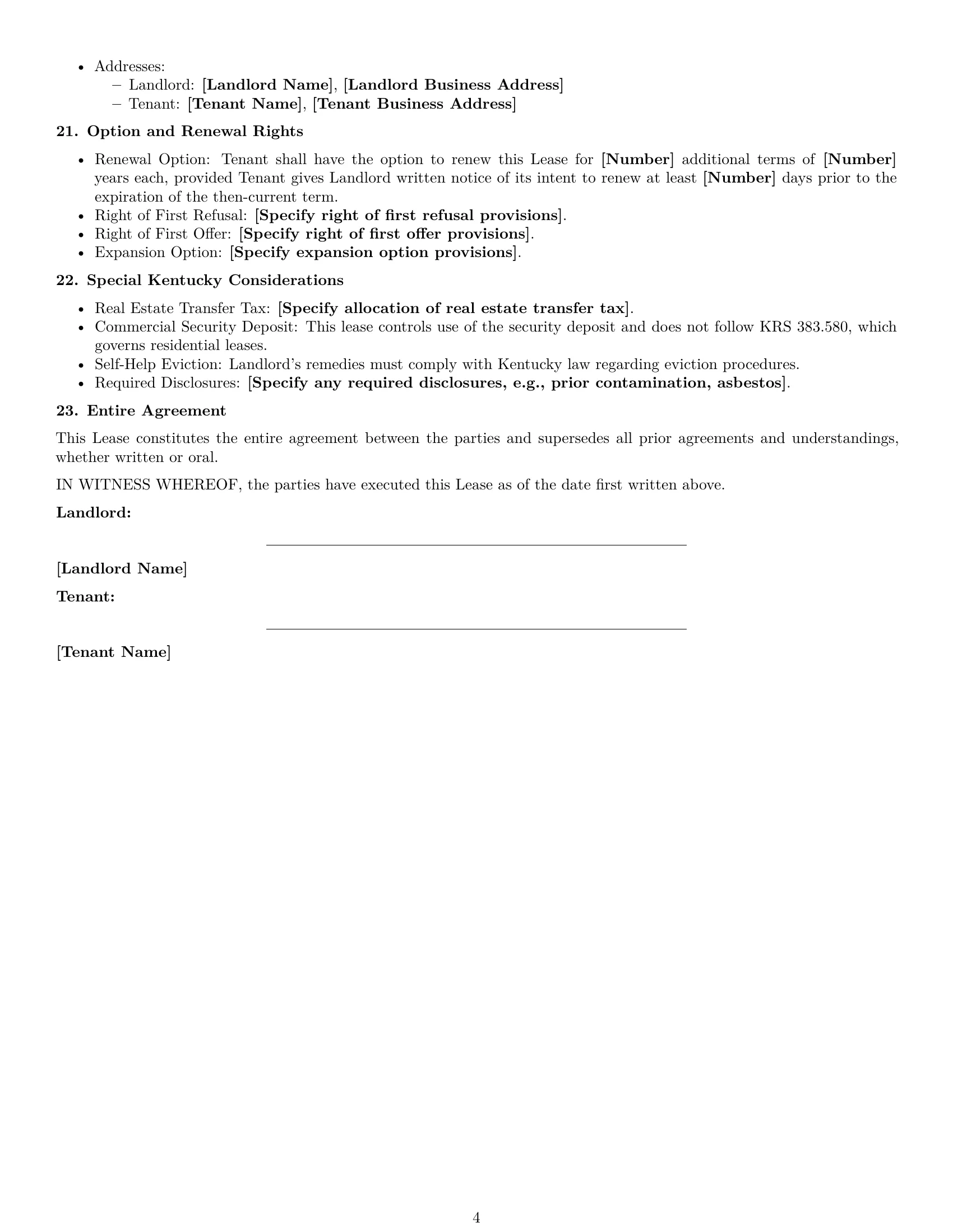 Preview page 4 of Free Kentucky commercial lease agreement template
