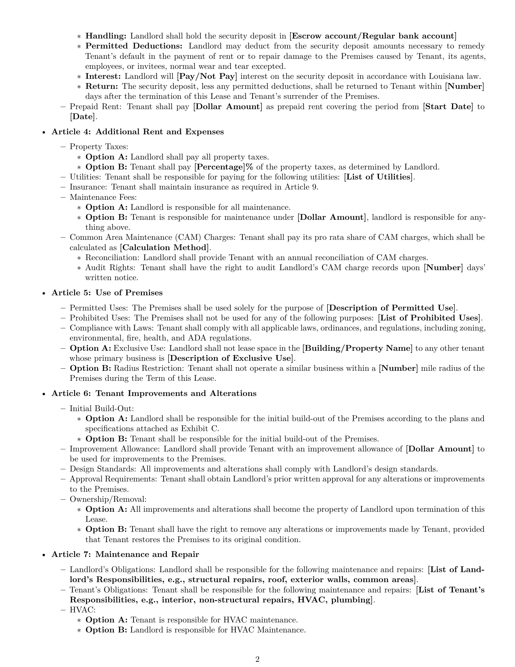 Preview page 2 of Free Louisiana commercial lease agreement template