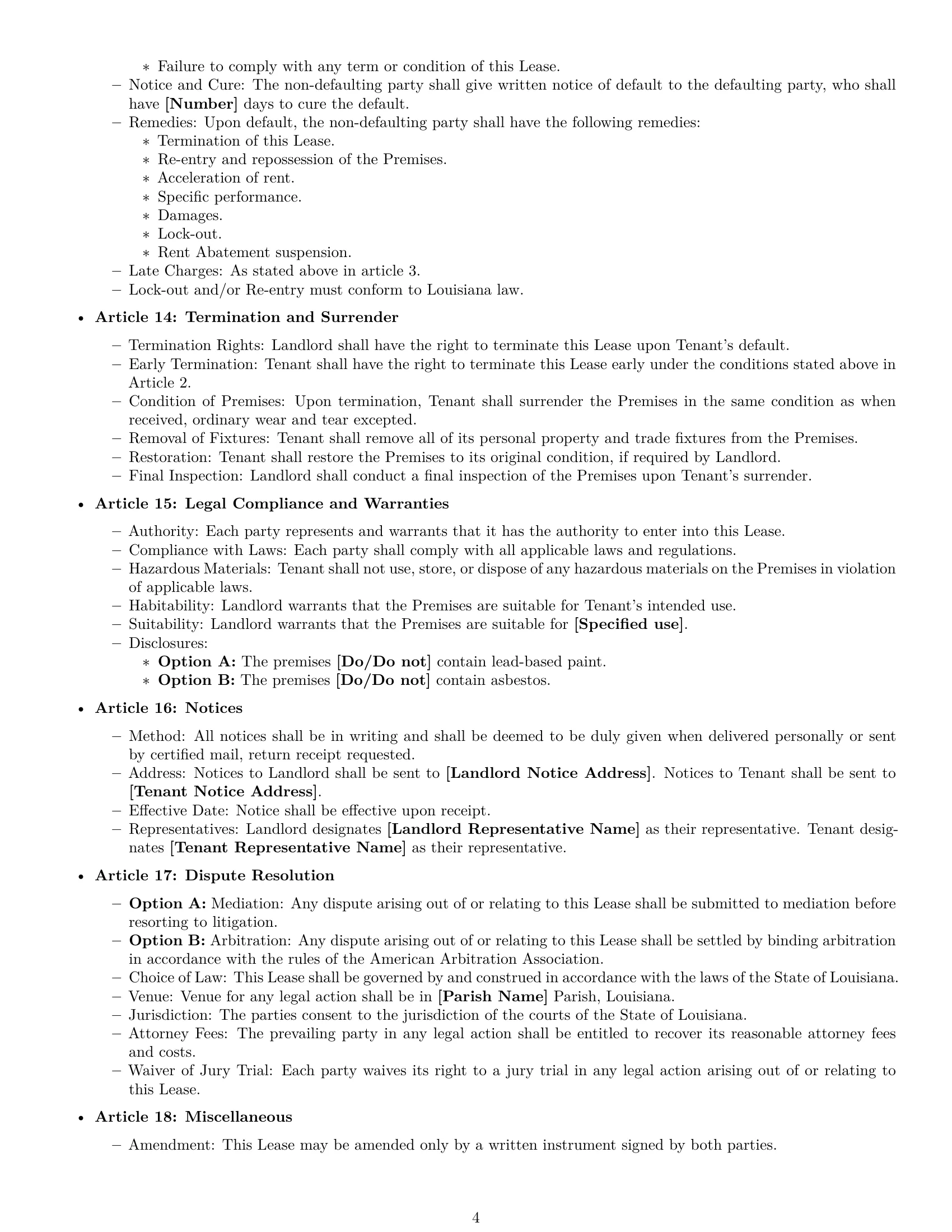 Preview page 4 of Free Louisiana commercial lease agreement template