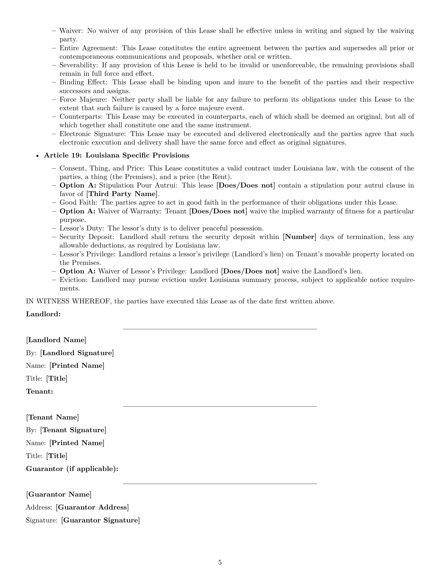 Preview page 5 of Free Louisiana commercial lease agreement template