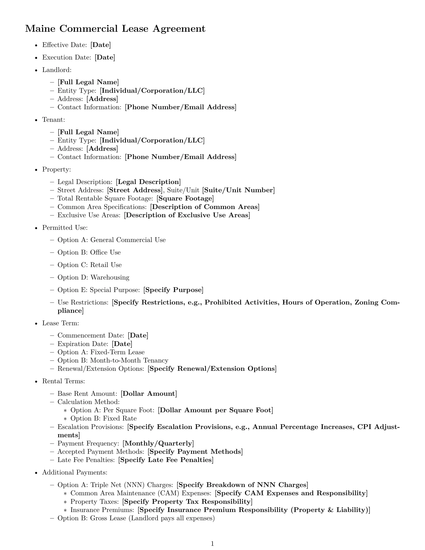 Preview page 1 of Free Maine commercial lease agreement template