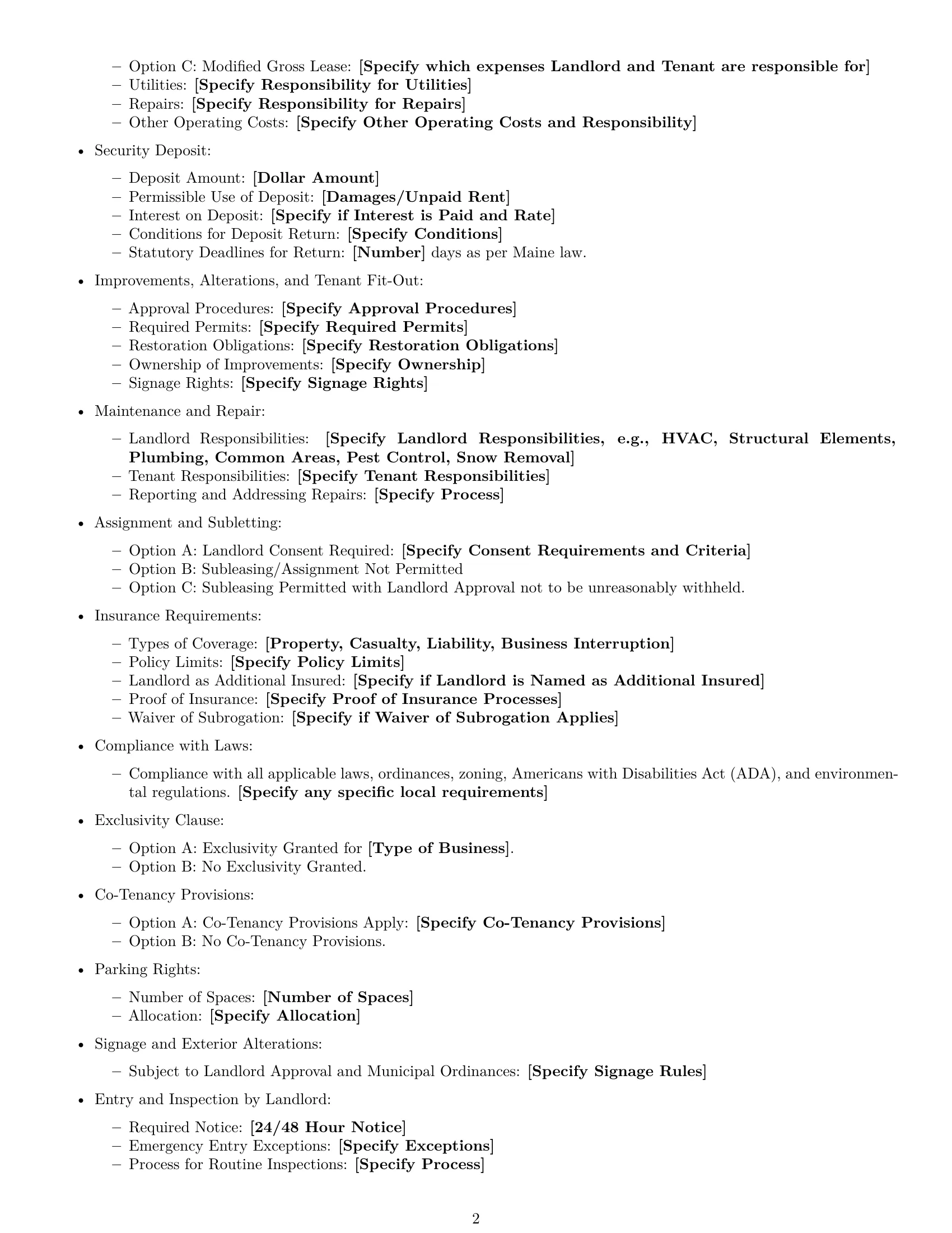 Preview page 2 of Free Maine commercial lease agreement template
