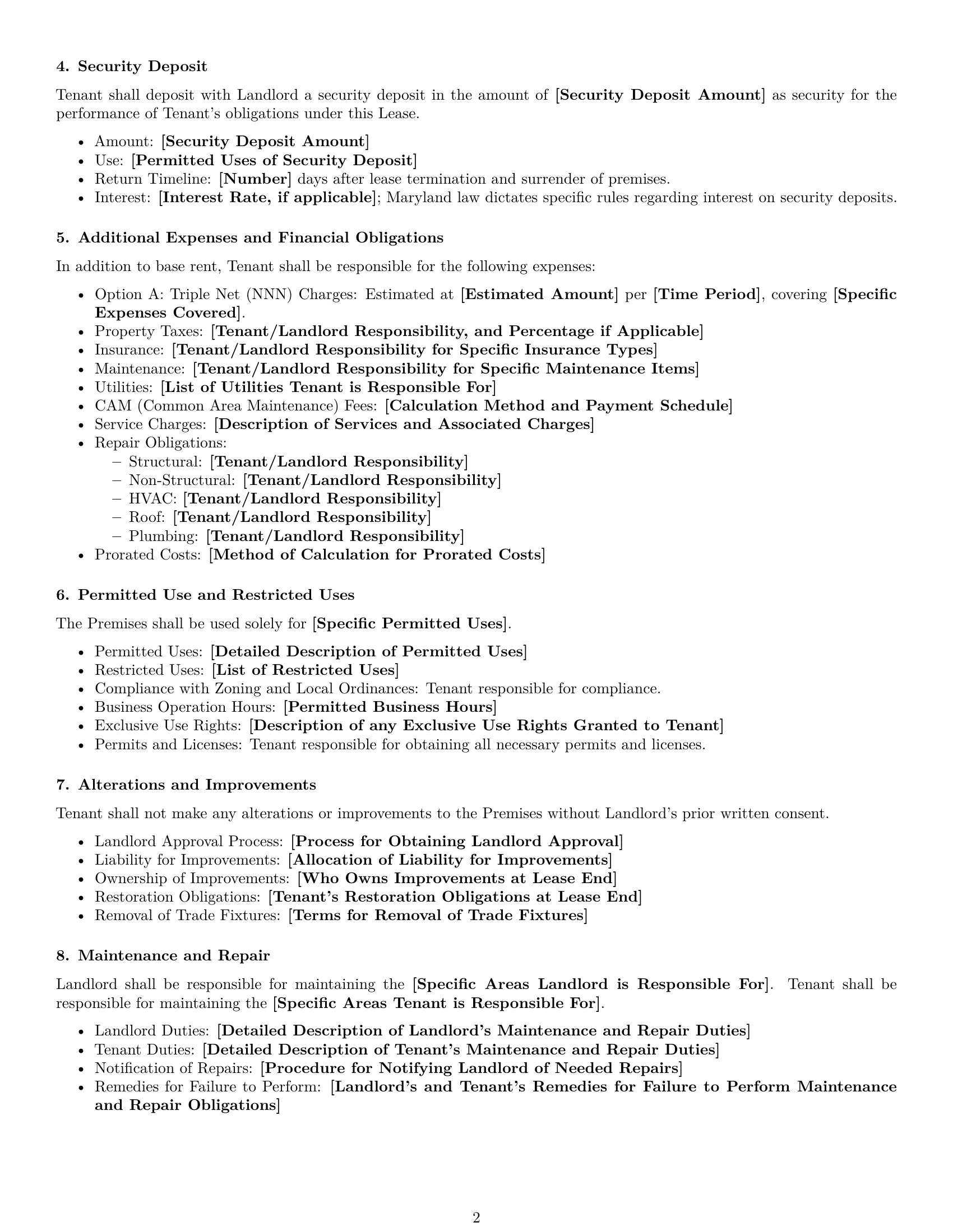 Preview page 2 of Free Maryland commercial lease agreement template