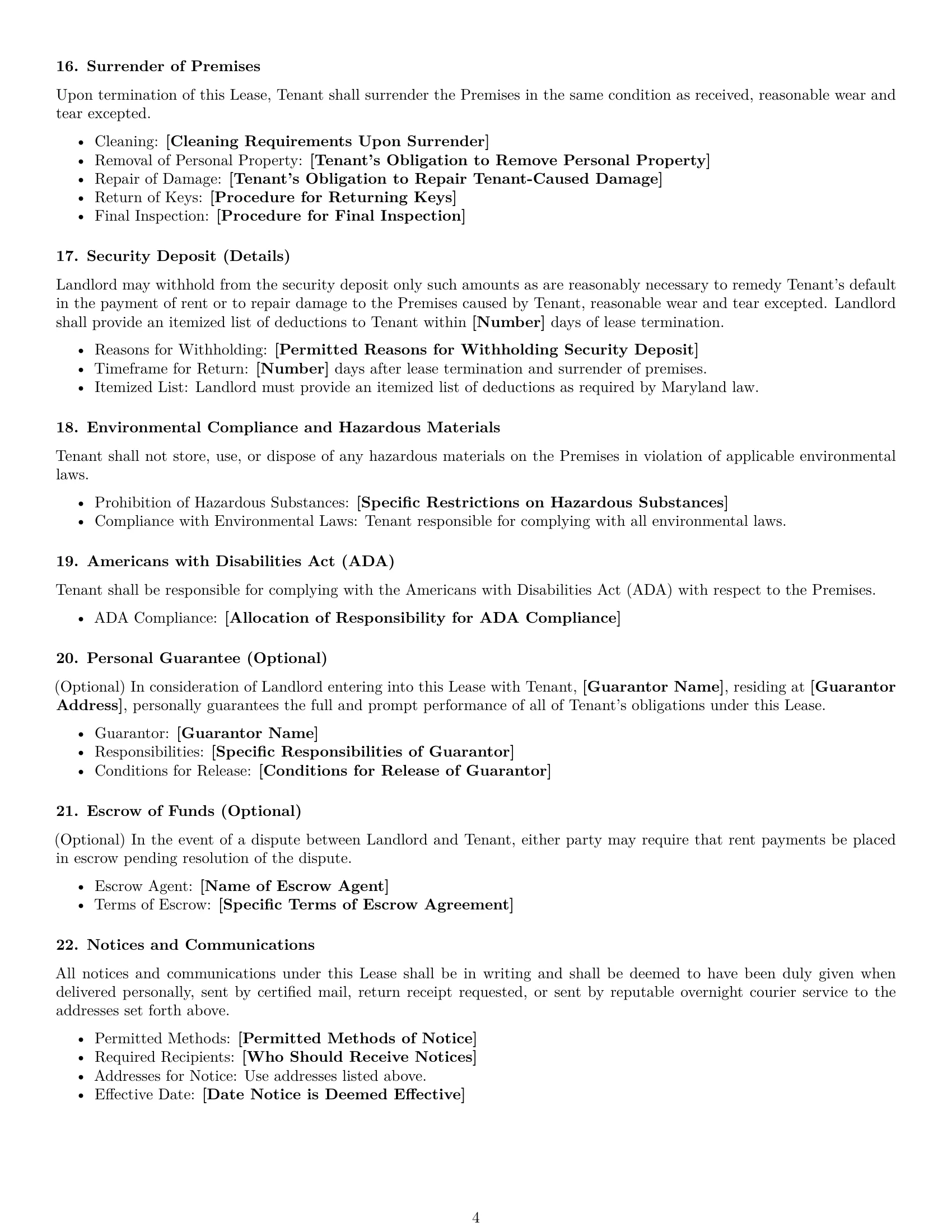 Preview page 4 of Free Maryland commercial lease agreement template