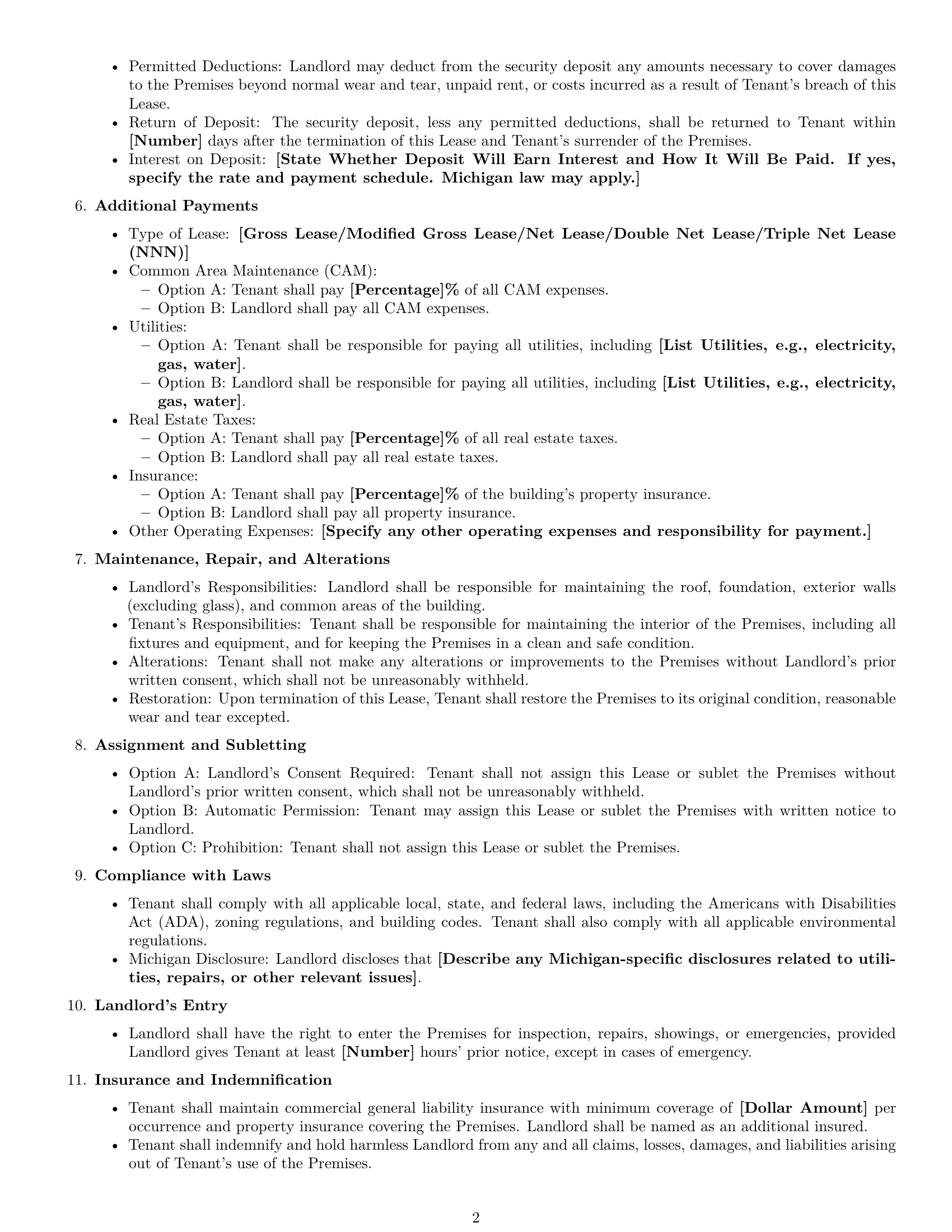 Preview page 2 of Free Michigan commercial lease agreement template