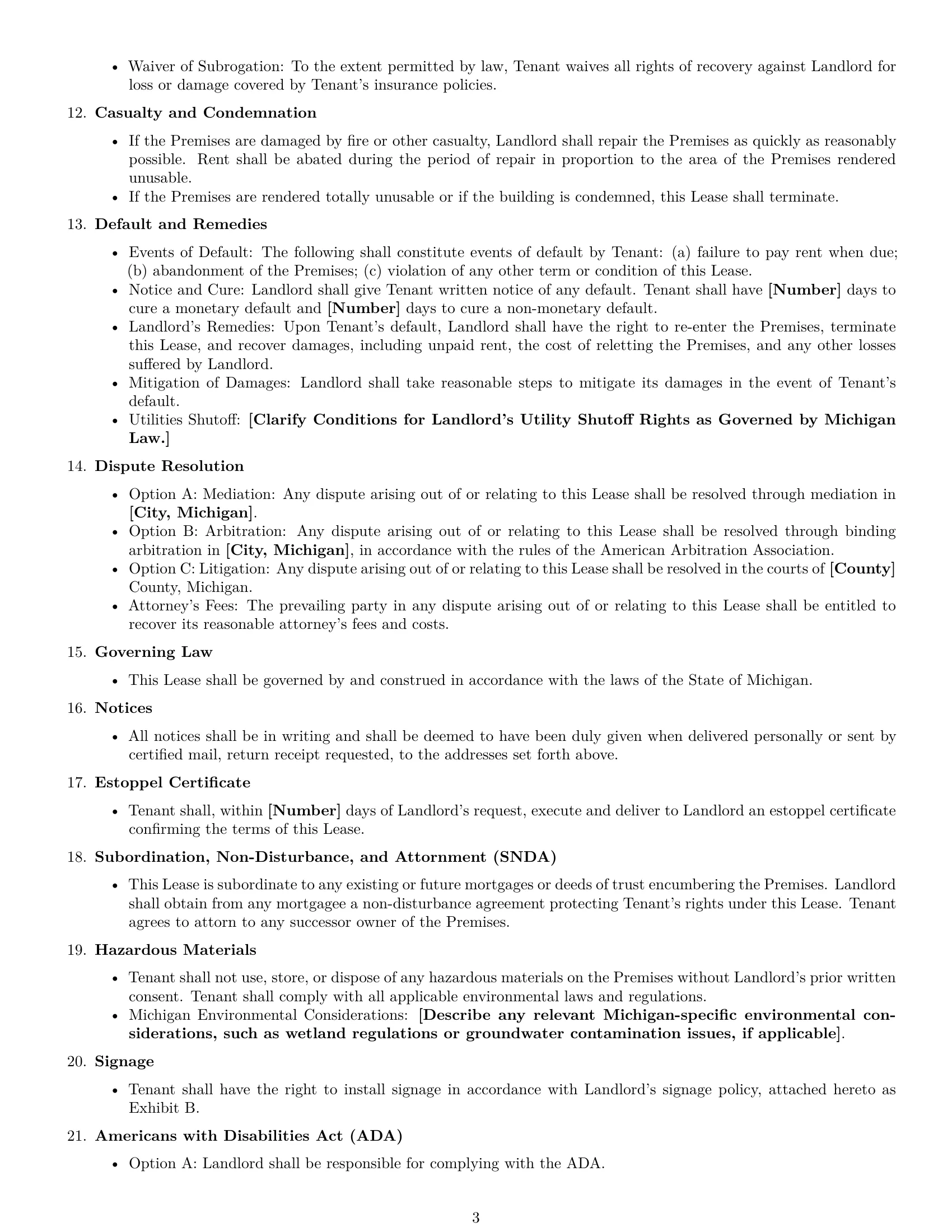 Preview page 3 of Free Michigan commercial lease agreement template