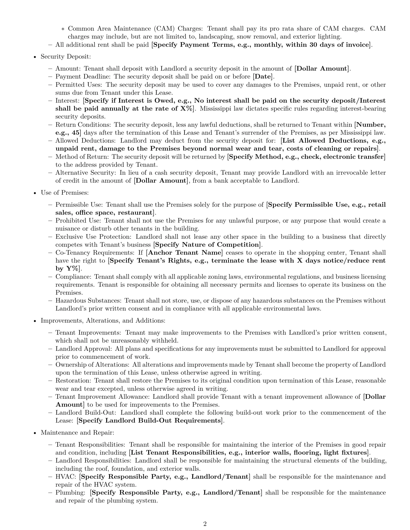 Preview page 2 of Free Mississippi commercial lease agreement template
