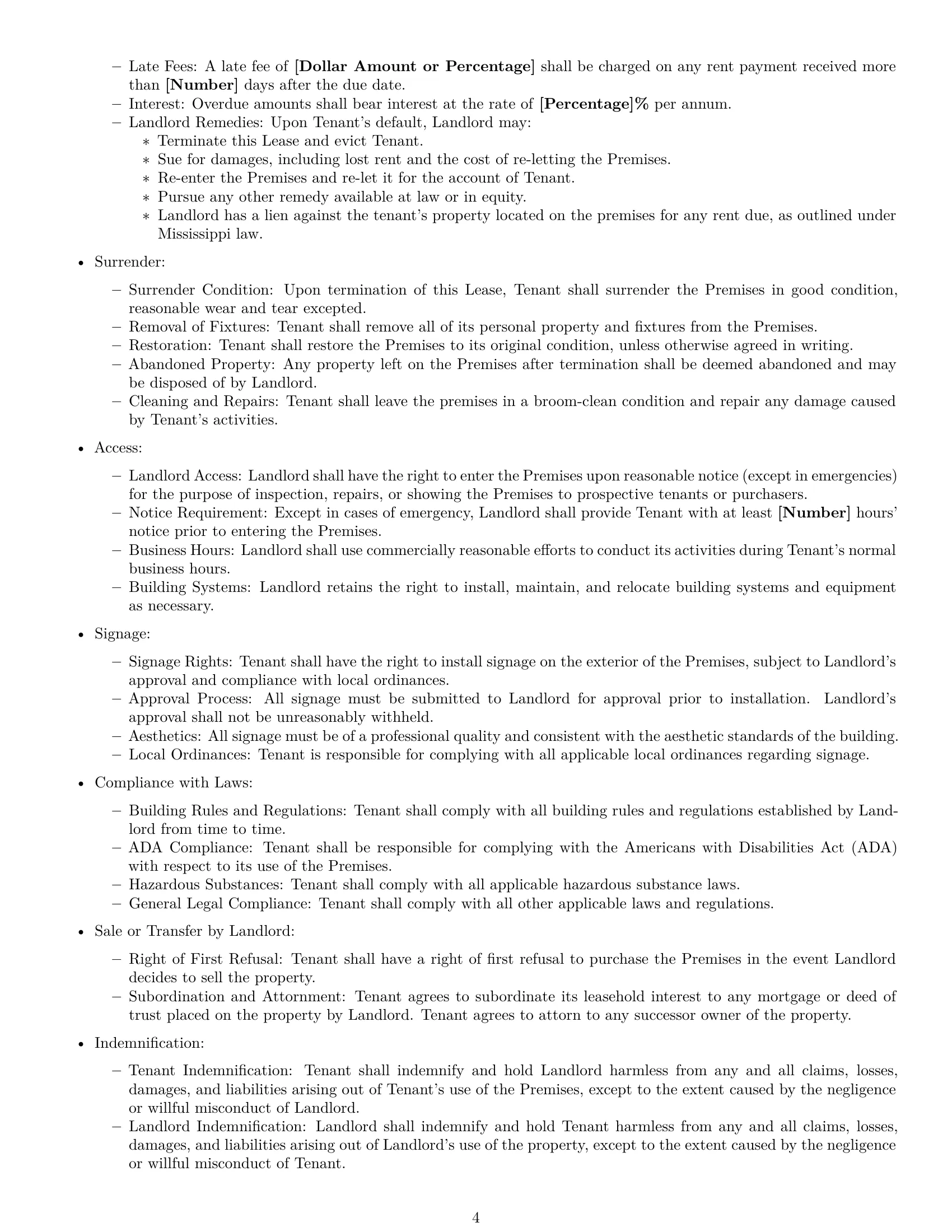 Preview page 4 of Free Mississippi commercial lease agreement template