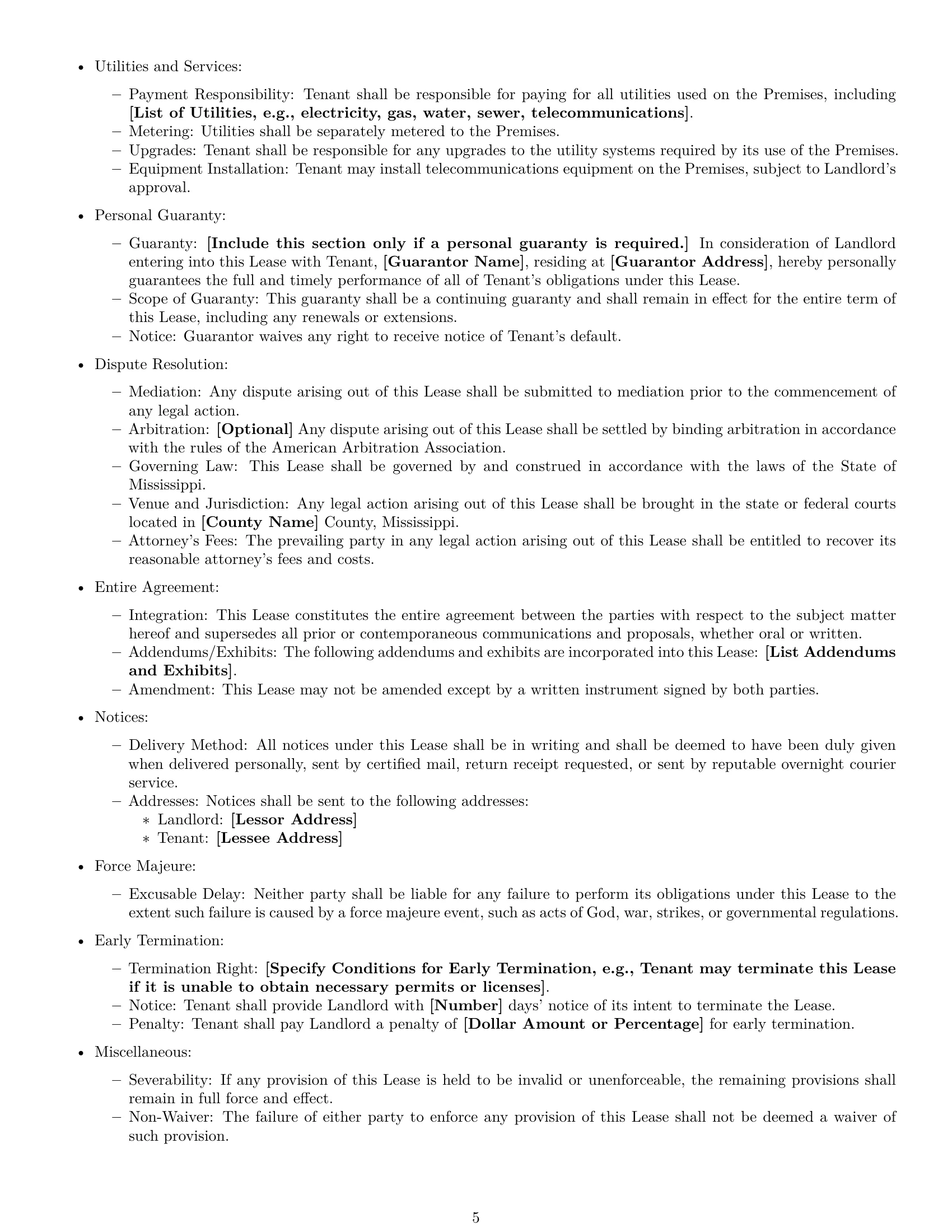 Preview page 5 of Free Mississippi commercial lease agreement template