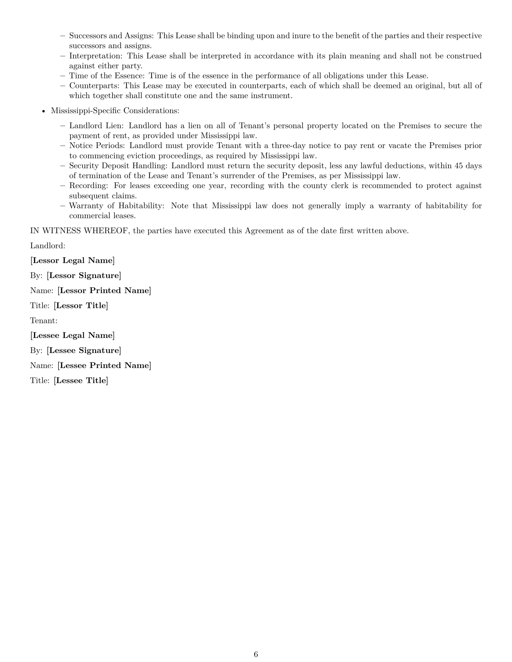 Preview page 6 of Free Mississippi commercial lease agreement template