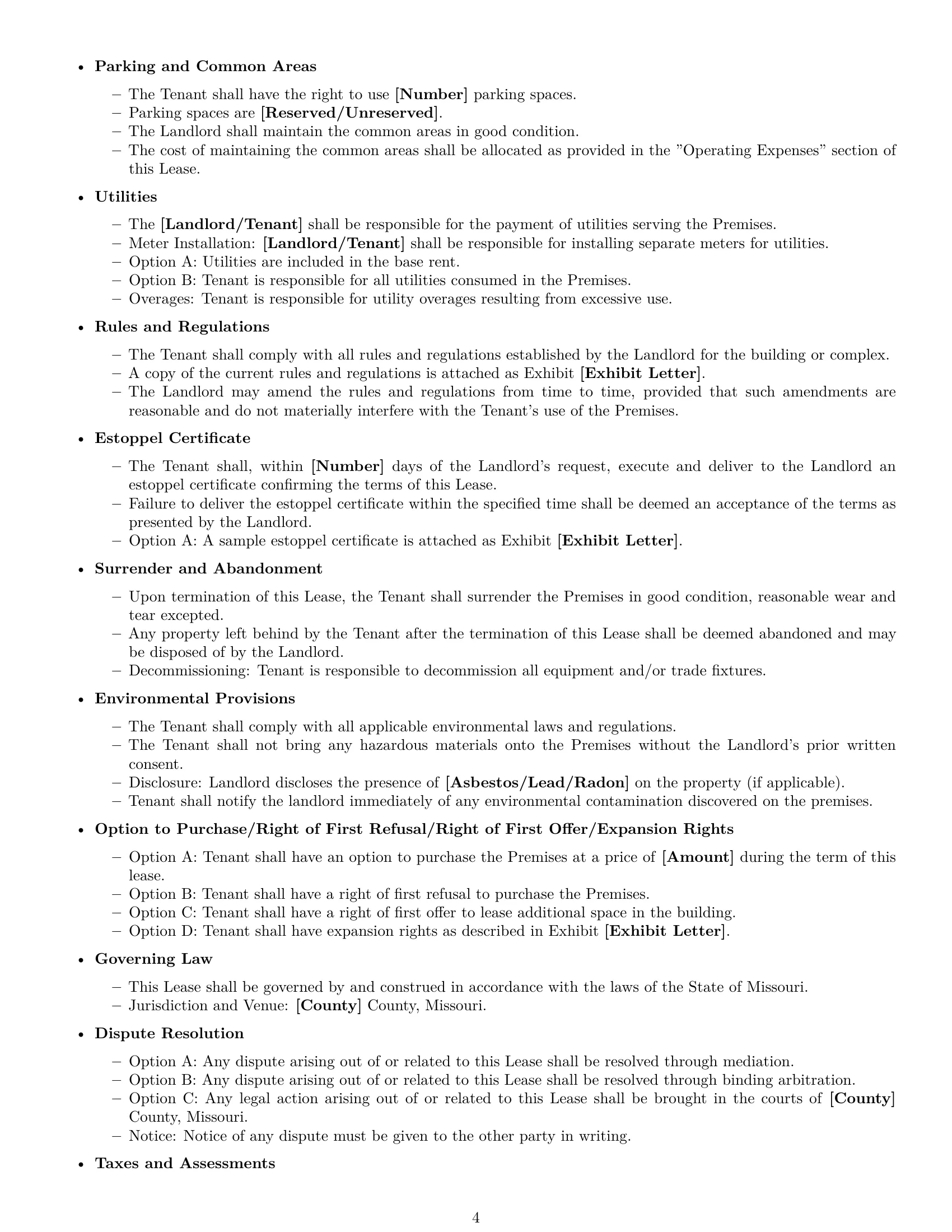 Preview page 4 of Free Missouri commercial lease agreement template