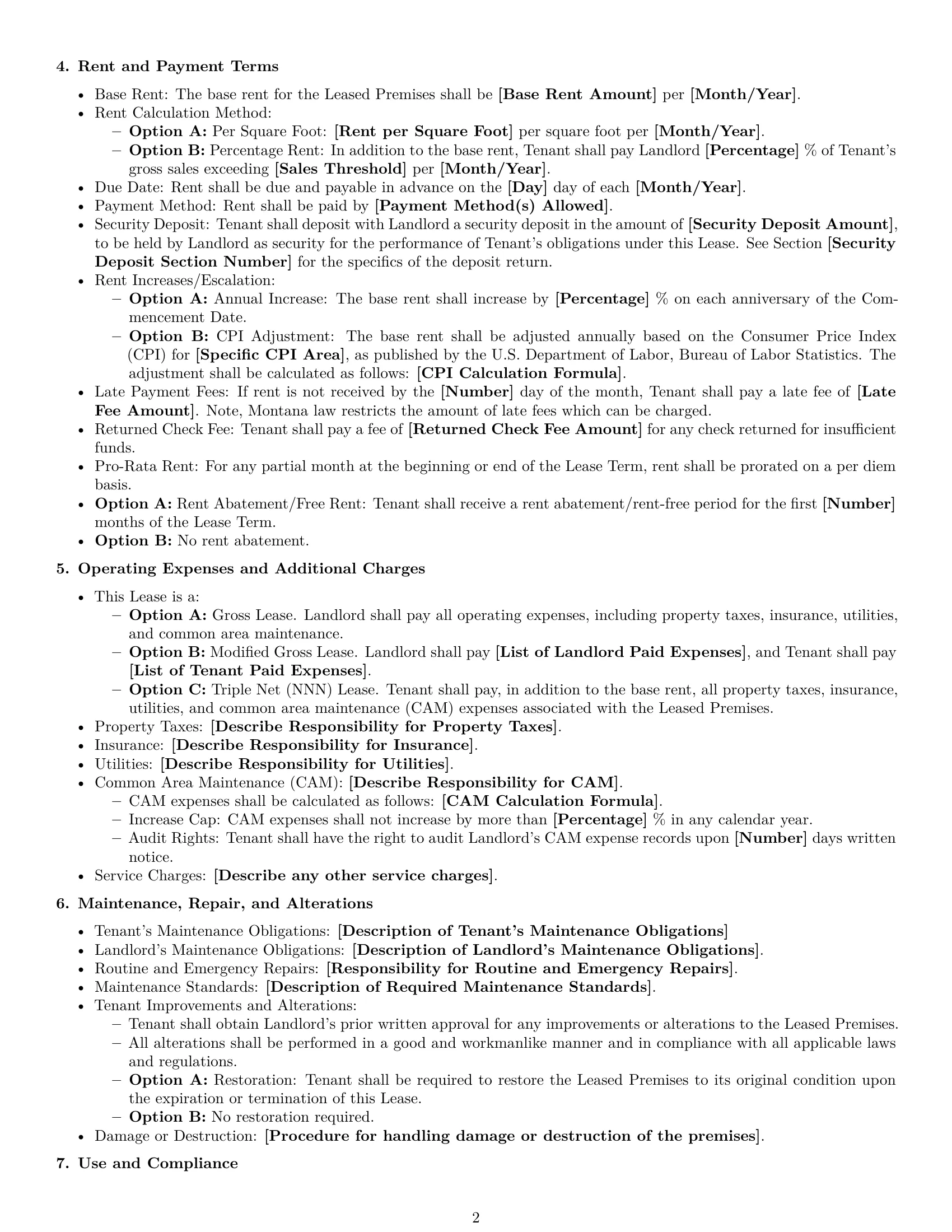 Preview page 2 of Free Montana commercial lease agreement template