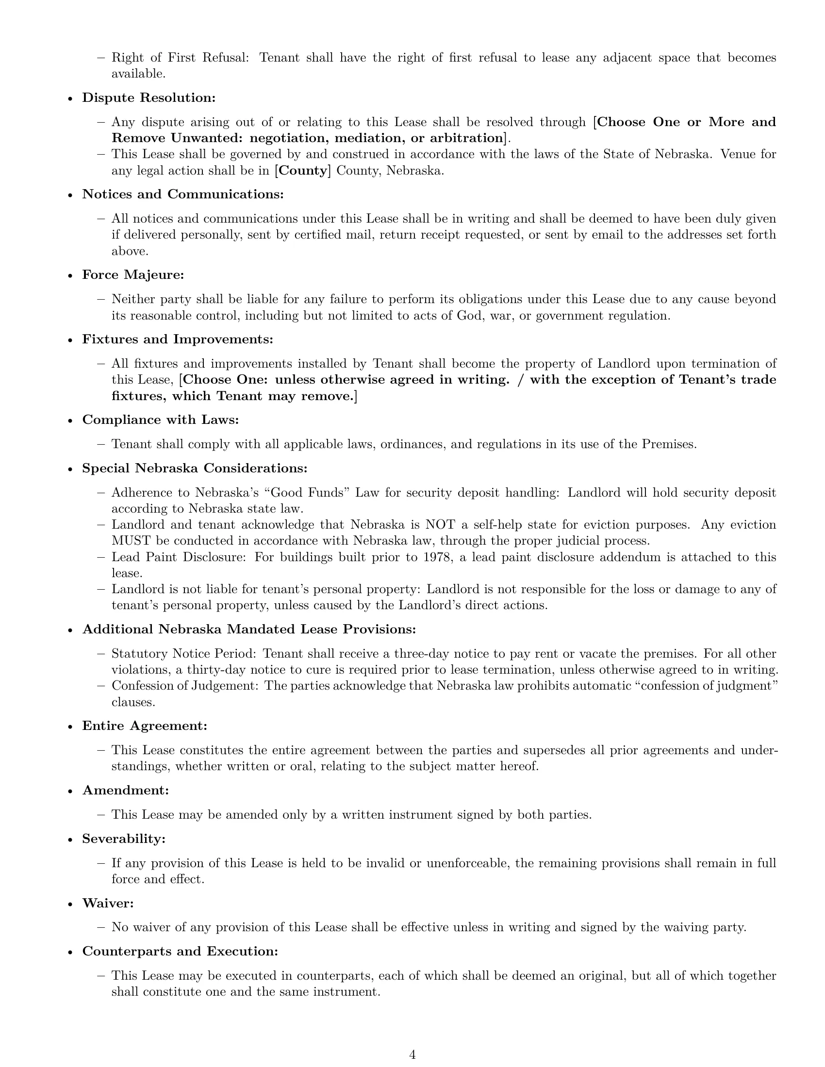 Preview page 4 of Free Nebraska commercial lease agreement template