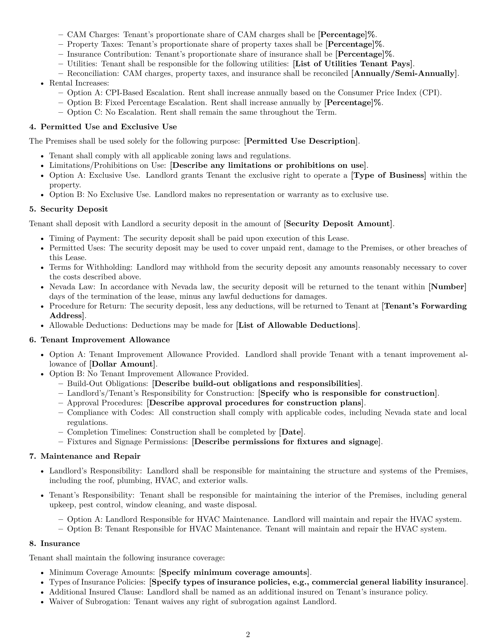 Preview page 2 of Free Nevada commercial lease agreement template