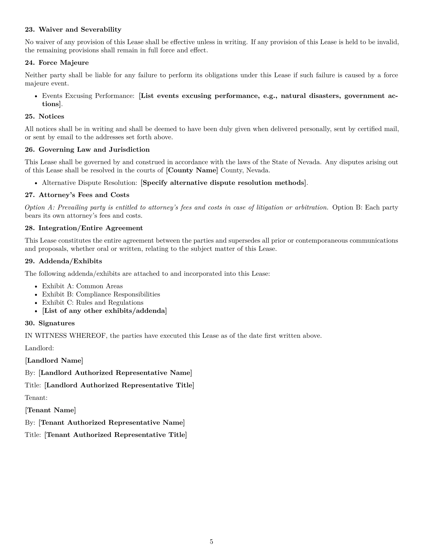 Preview page 5 of Free Nevada commercial lease agreement template